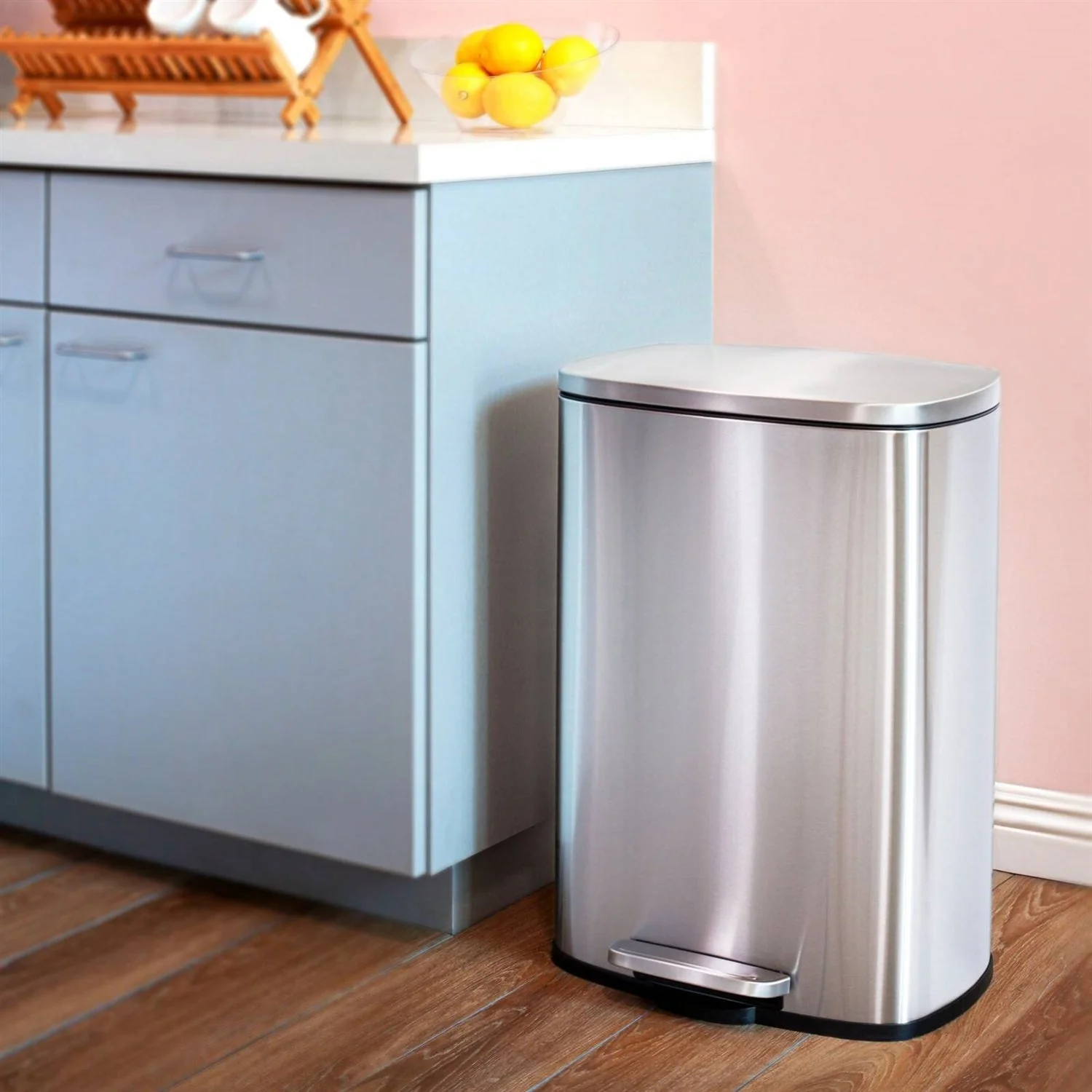 13 Gallon Brushed Stainless Steel Kitchen Trash Can with Step Open Lid - Image 5