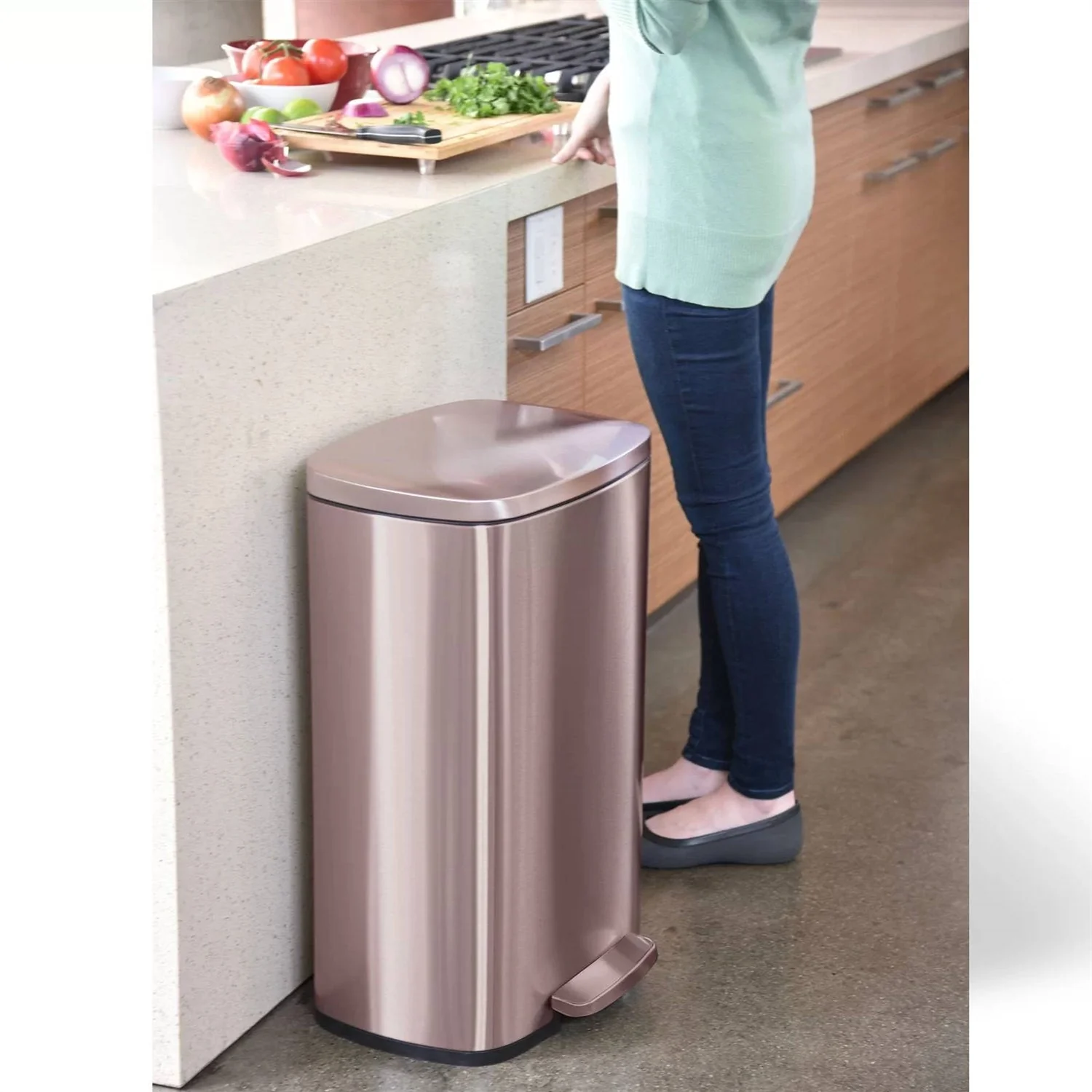 13-Gallon Copper Rose Gold Stainless Steel Step Trash Can with Deodorizer Filter - Image 3