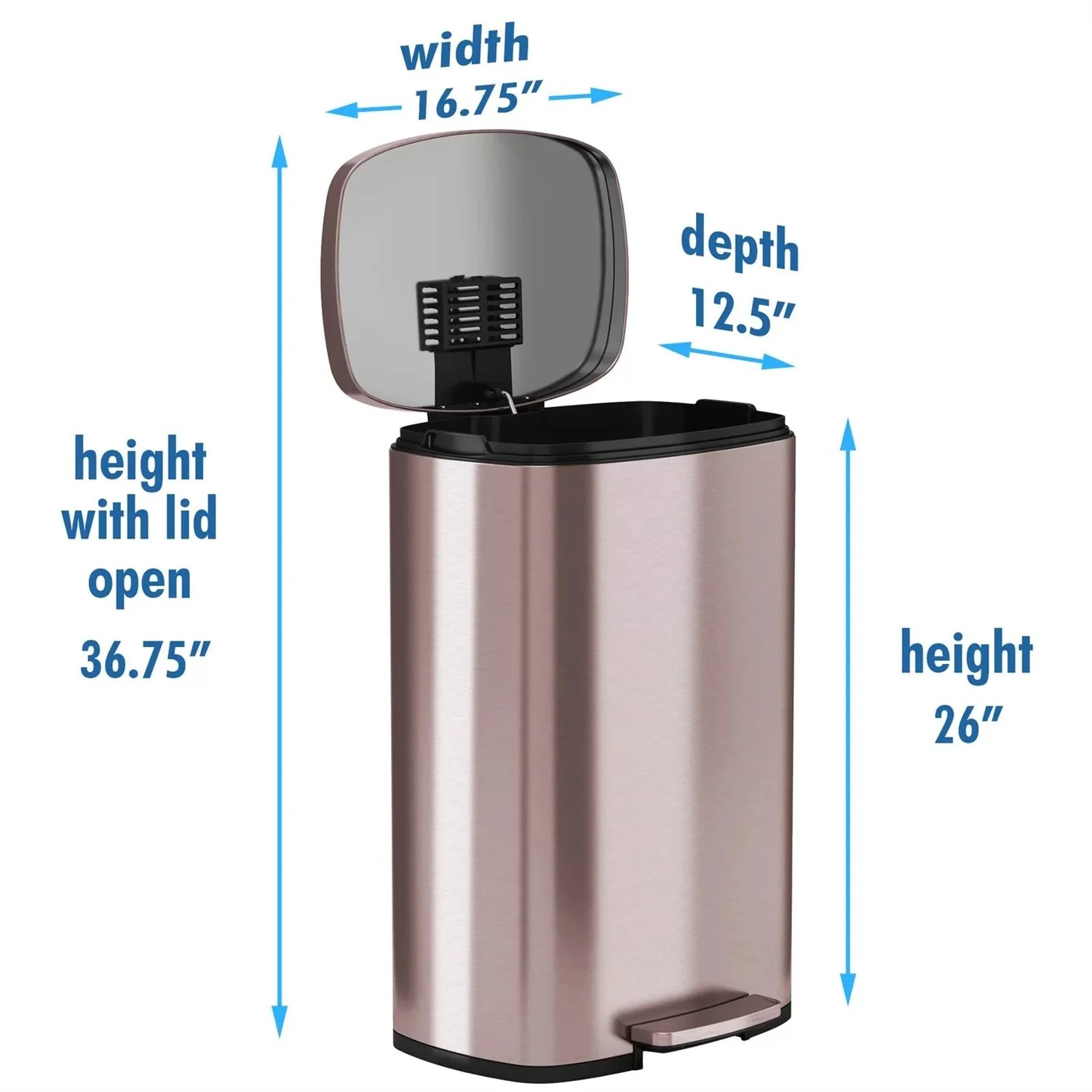 13-Gallon Copper Rose Gold Stainless Steel Step Trash Can with Deodorizer Filter - Image 4