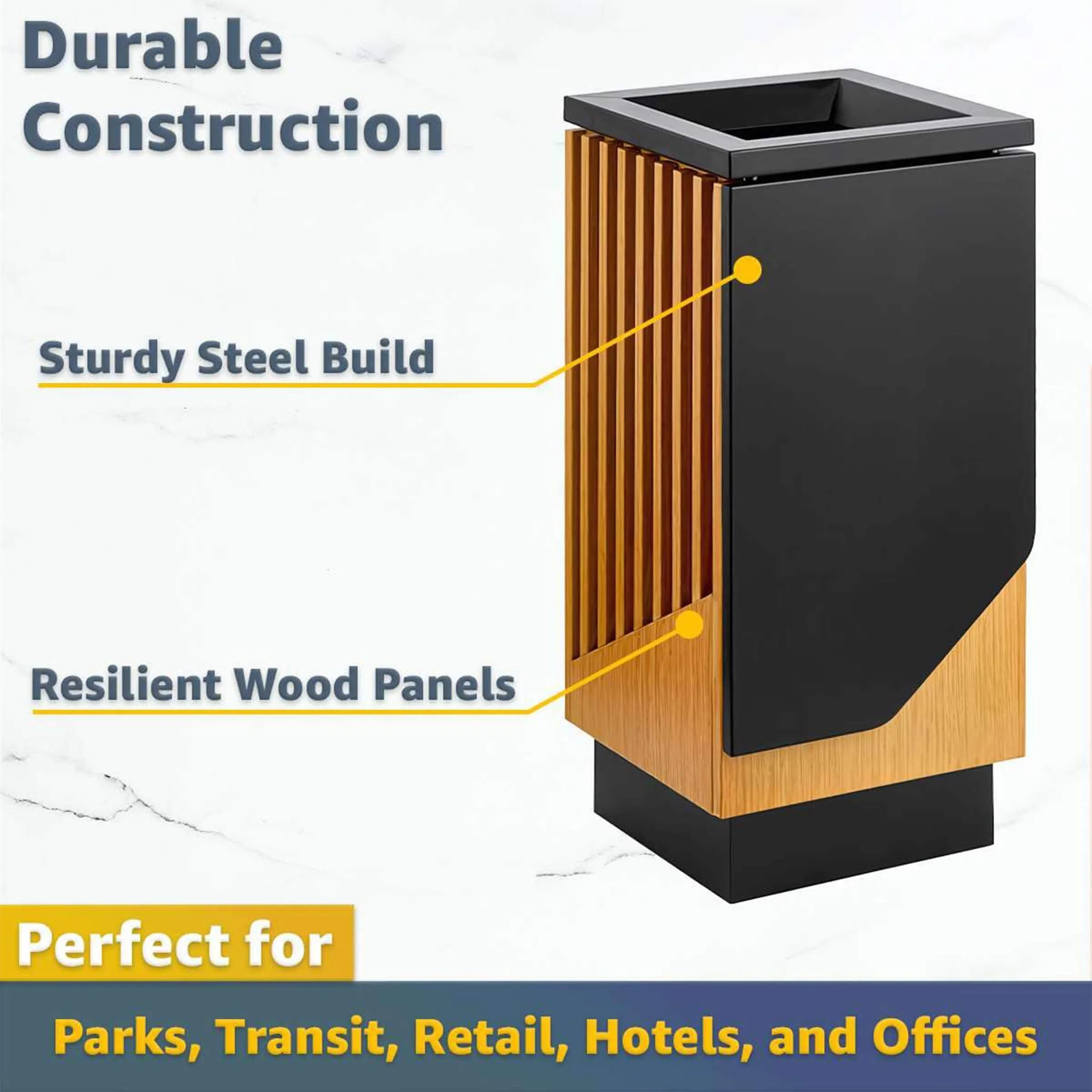 13-Gallon Heavy-Duty Commercial Outdoor Square Decorative Trash Can (SAK30467) - Image 4