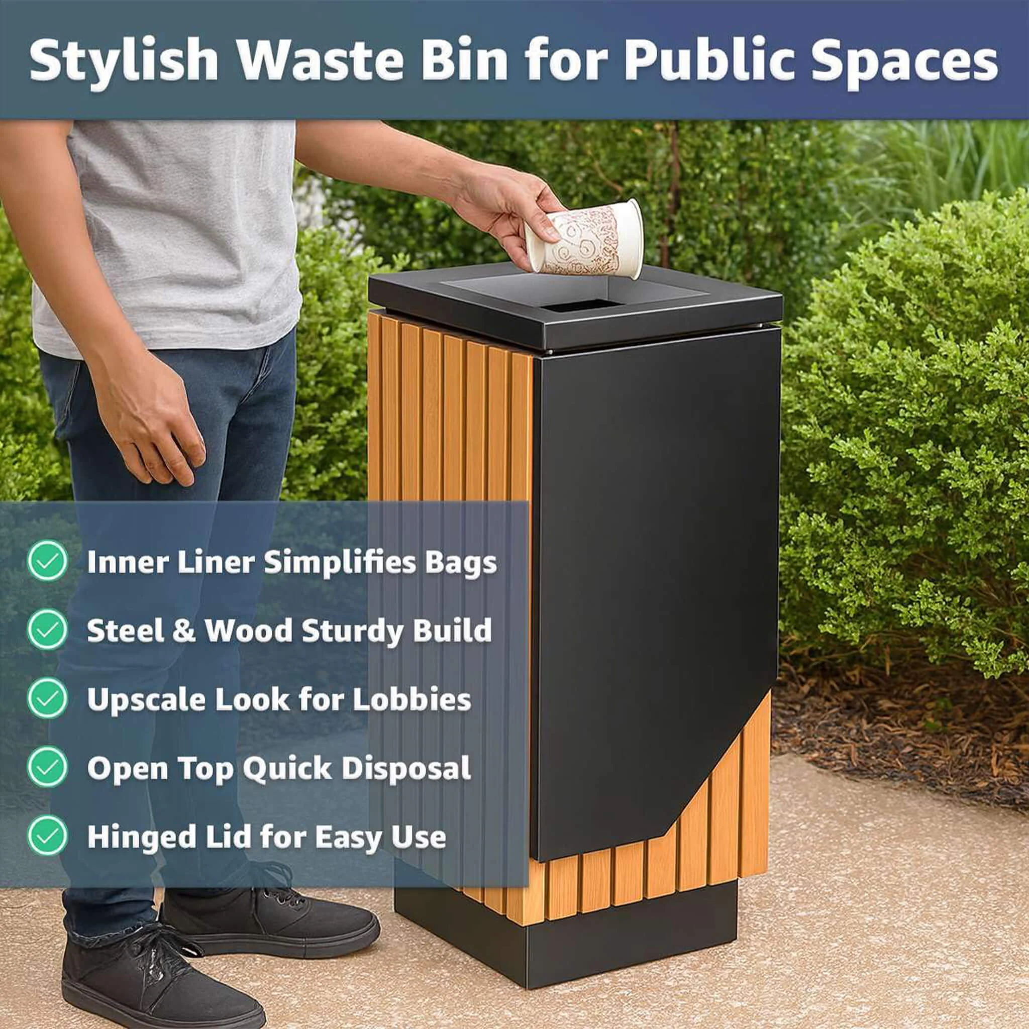 13-Gallon Heavy-Duty Commercial Outdoor Square Decorative Trash Can (SAK30467) - Image 5