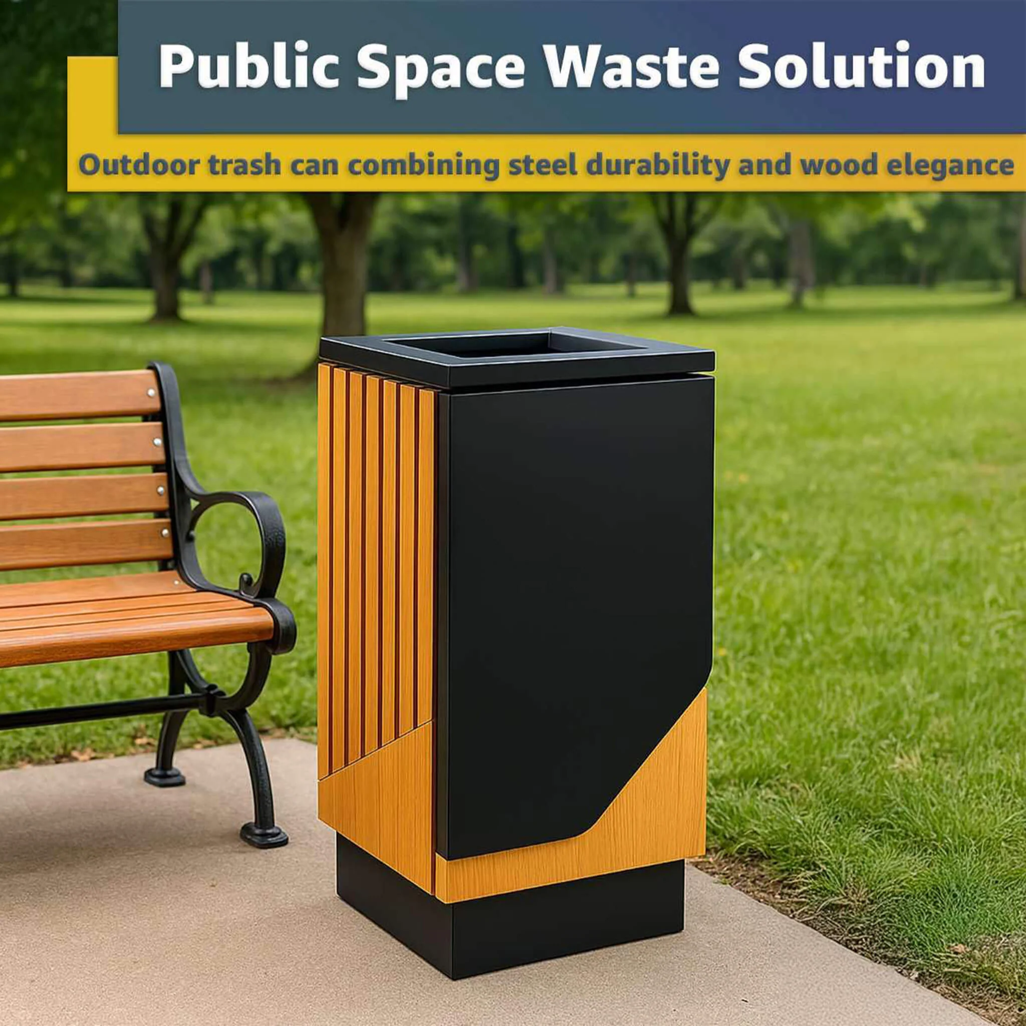 13-Gallon Heavy-Duty Commercial Outdoor Square Decorative Trash Can (SAK30467) - Image 6