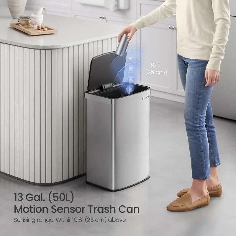 13-Gallon Stainless Steel Kitchen Trash Can with Hand Wave Motion Sensor Lid - Image 4