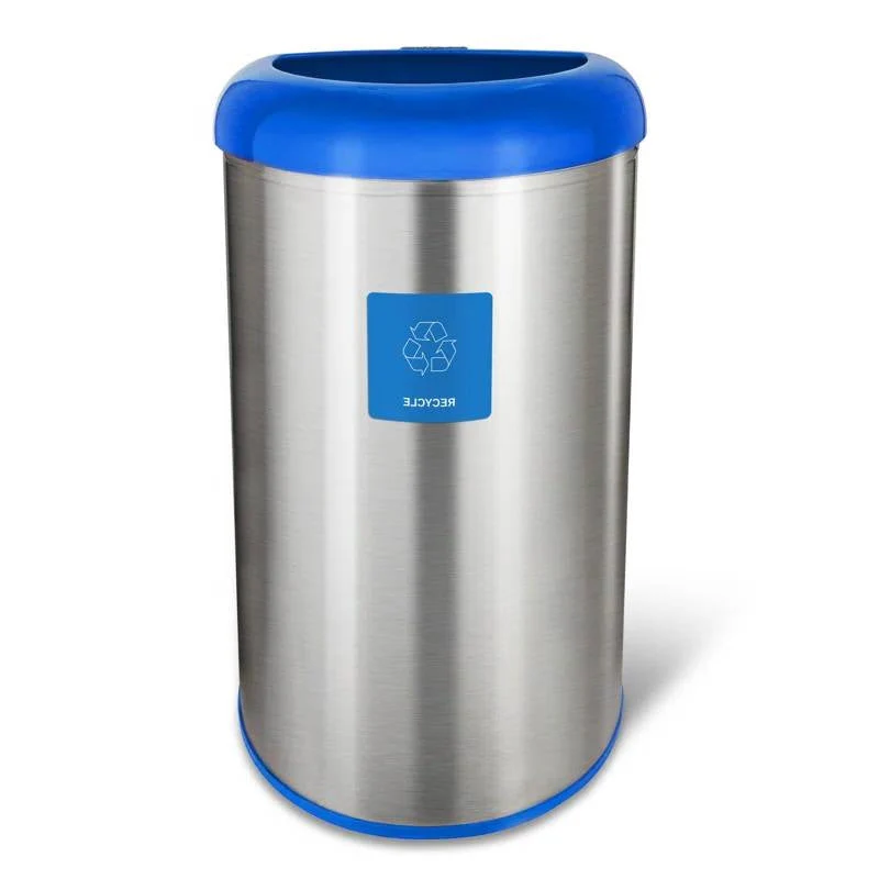 13-Gallon Stainless Steel Recycle Bin with Blue Open Top - Image 2
