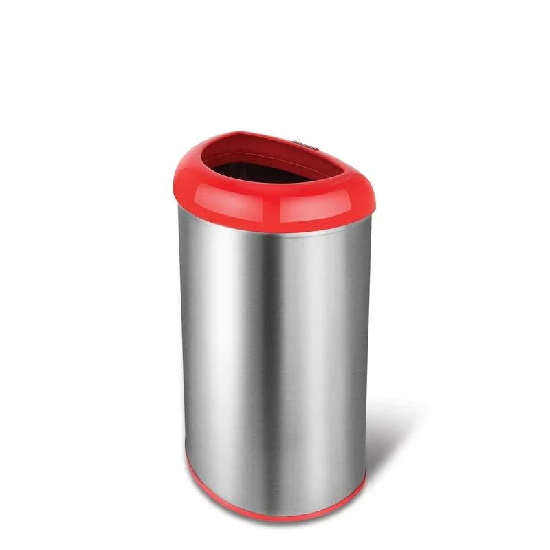 13-Gallon Stainless Steel Trash Can with Red Open Top - Image 2