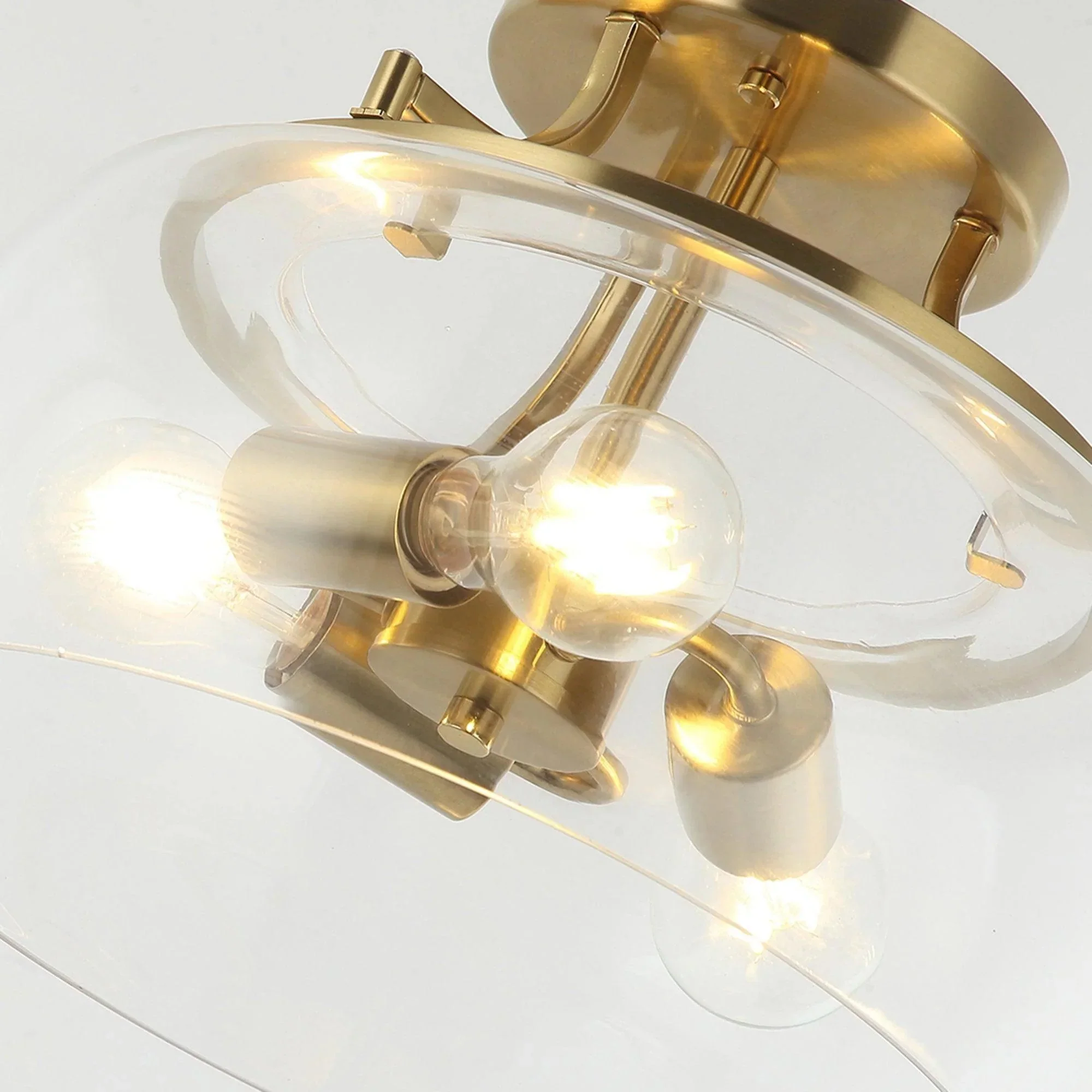13 Inch 3-Light Brass Gold Semi-Flush Mount Ceiling Light Fixture with Clear Glass Shade - Image 3