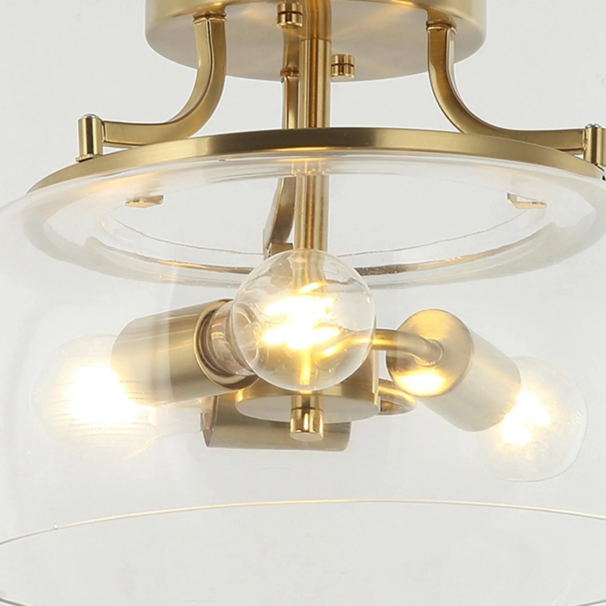 13 Inch 3-Light Brass Gold Semi-Flush Mount Ceiling Light Fixture with Clear Glass Shade - Image 7