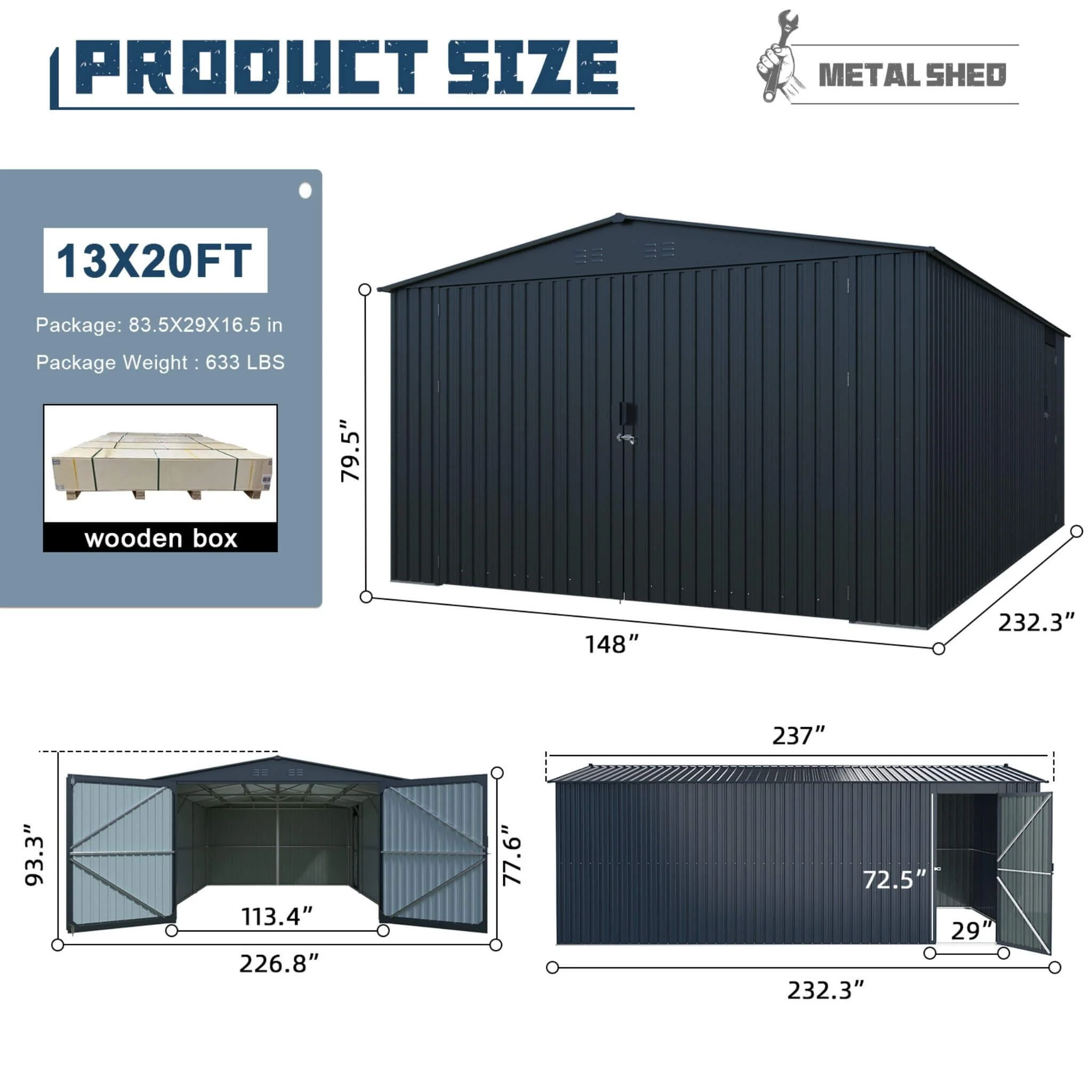 [13X20FT] Alora Extra-Large Premium Weather-Resistant Outdoor Multi-Purpose Utility Storage Shed (SAK84920) - Image 13