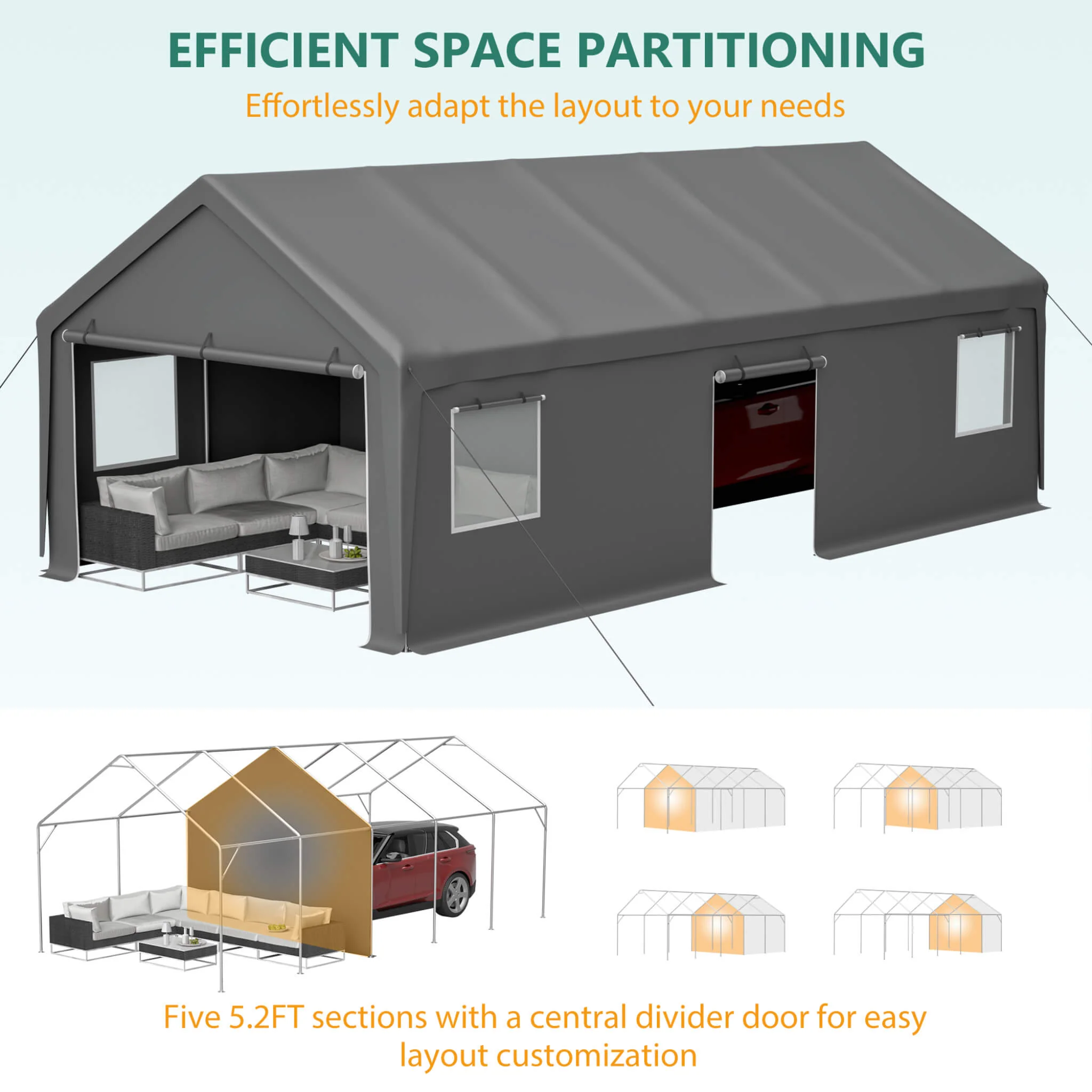 [13X26FT] Alora Heavy-Duty Carport Canopy With Roll-Up Doors And Windows (SAK14975) - Image 11