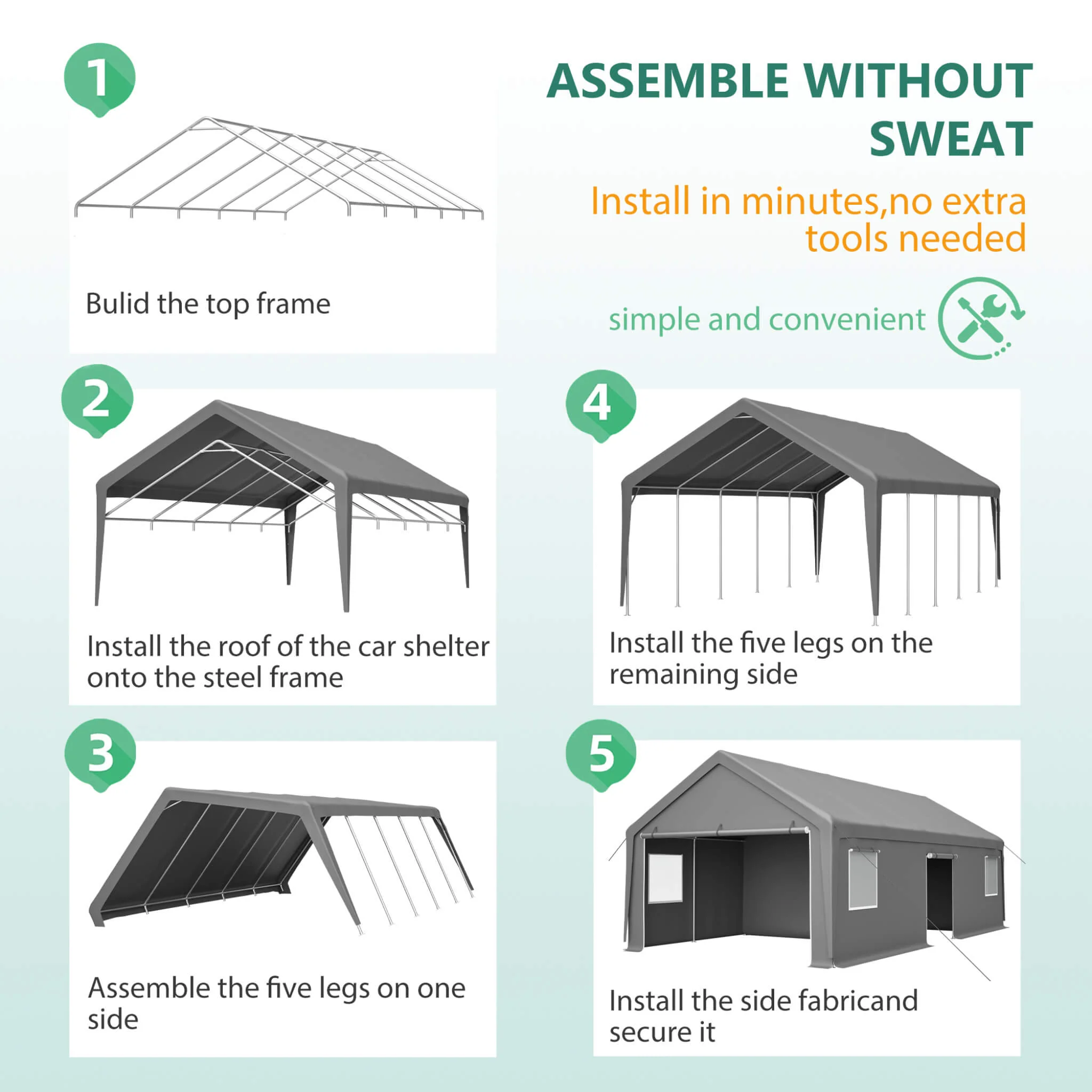 [13X26FT] Alora Heavy-Duty Carport Canopy With Roll-Up Doors And Windows (SAK14975) - Image 15