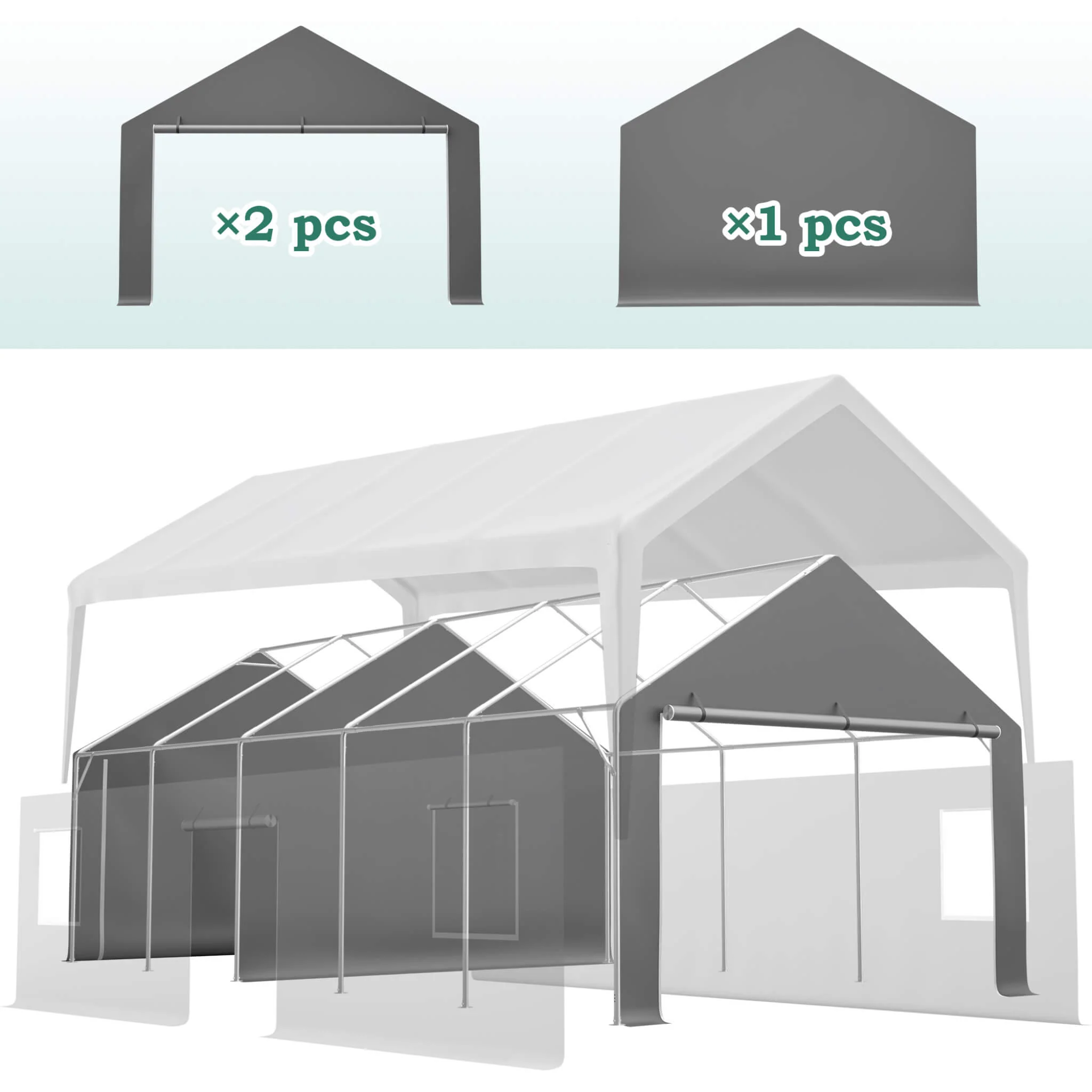 [13X26FT] Alora Heavy-Duty Carport Canopy With Roll-Up Doors And Windows (SAK14975) - Image 4