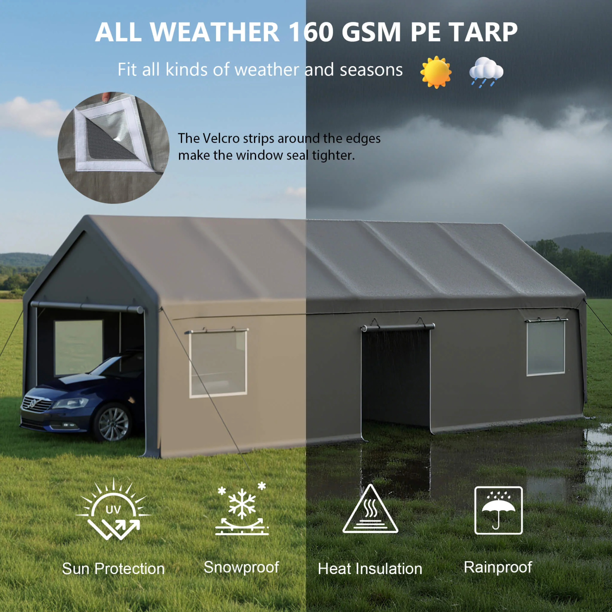 [13X26FT] Alora Heavy-Duty Carport Canopy With Roll-Up Doors And Windows (SAK14975) - Image 6