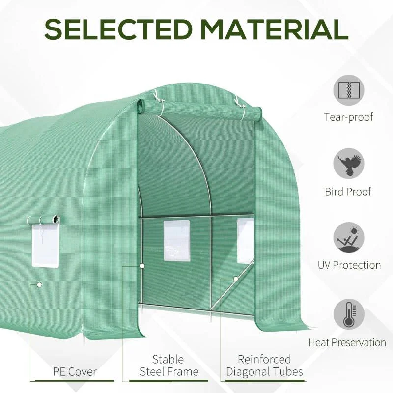 14.5 ft x 6.3 ft Outdoor Greenhouse with Green PE Cover and Sturdy Steel Frame - Image 4