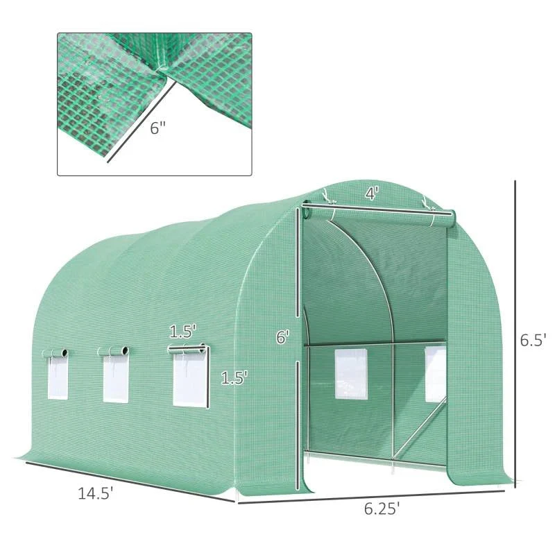 14.5 ft x 6.3 ft Outdoor Greenhouse with Green PE Cover and Sturdy Steel Frame - Image 5