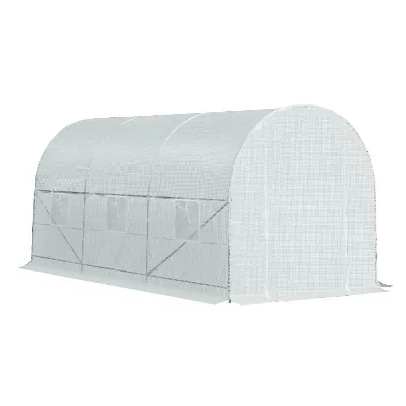 14.7 Ft x 6.5 Ft Outdoor Greenhouse w/ Heavy Duty Steel Frame and White PE Cover - Image 4