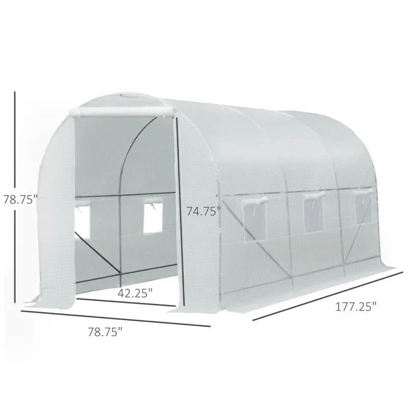 14.7 Ft x 6.5 Ft Outdoor Greenhouse w/ Heavy Duty Steel Frame and White PE Cover - Image 5