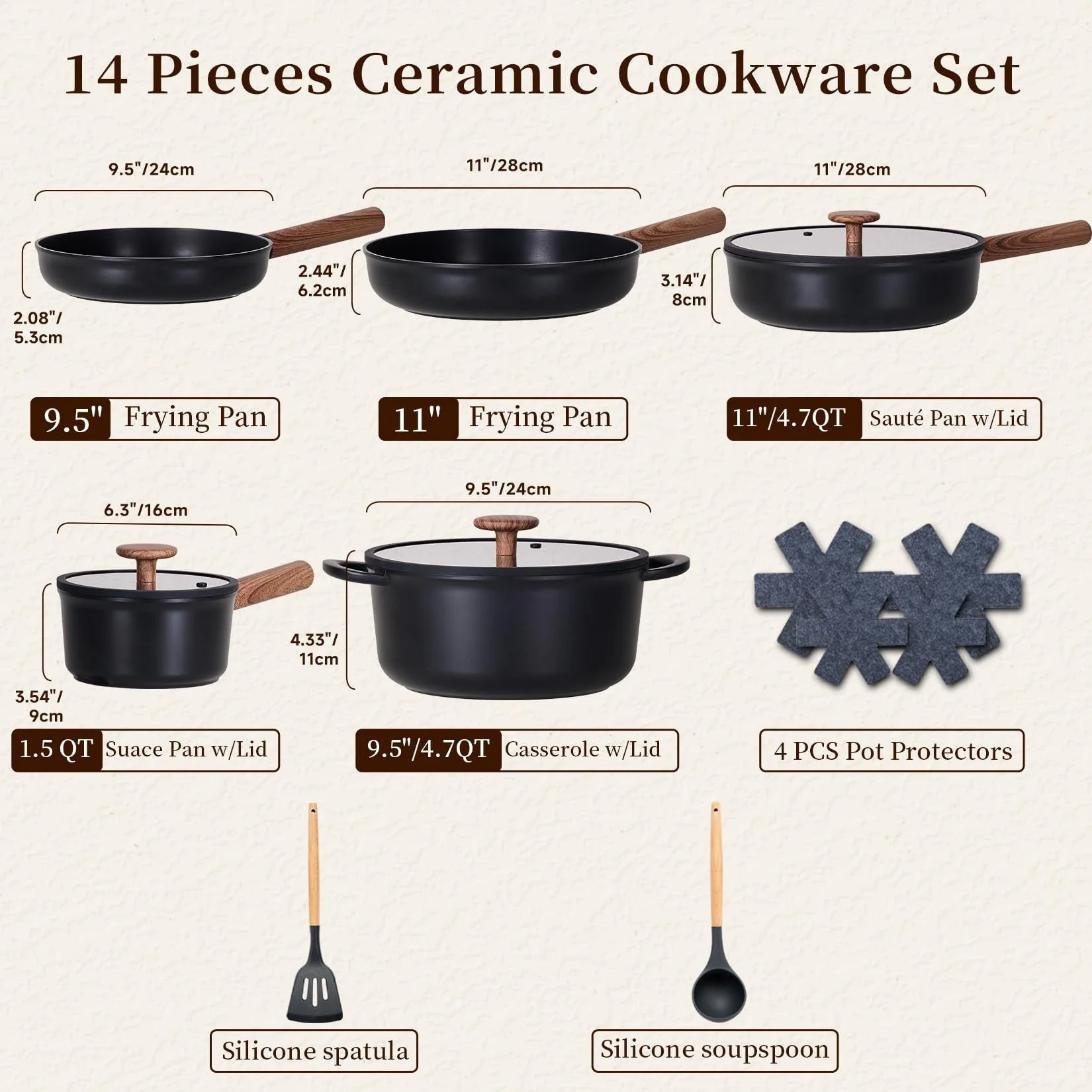 14 pc Healthy Ceramic Cookware Pots and Pans Set – Non-Toxic - Image 4
