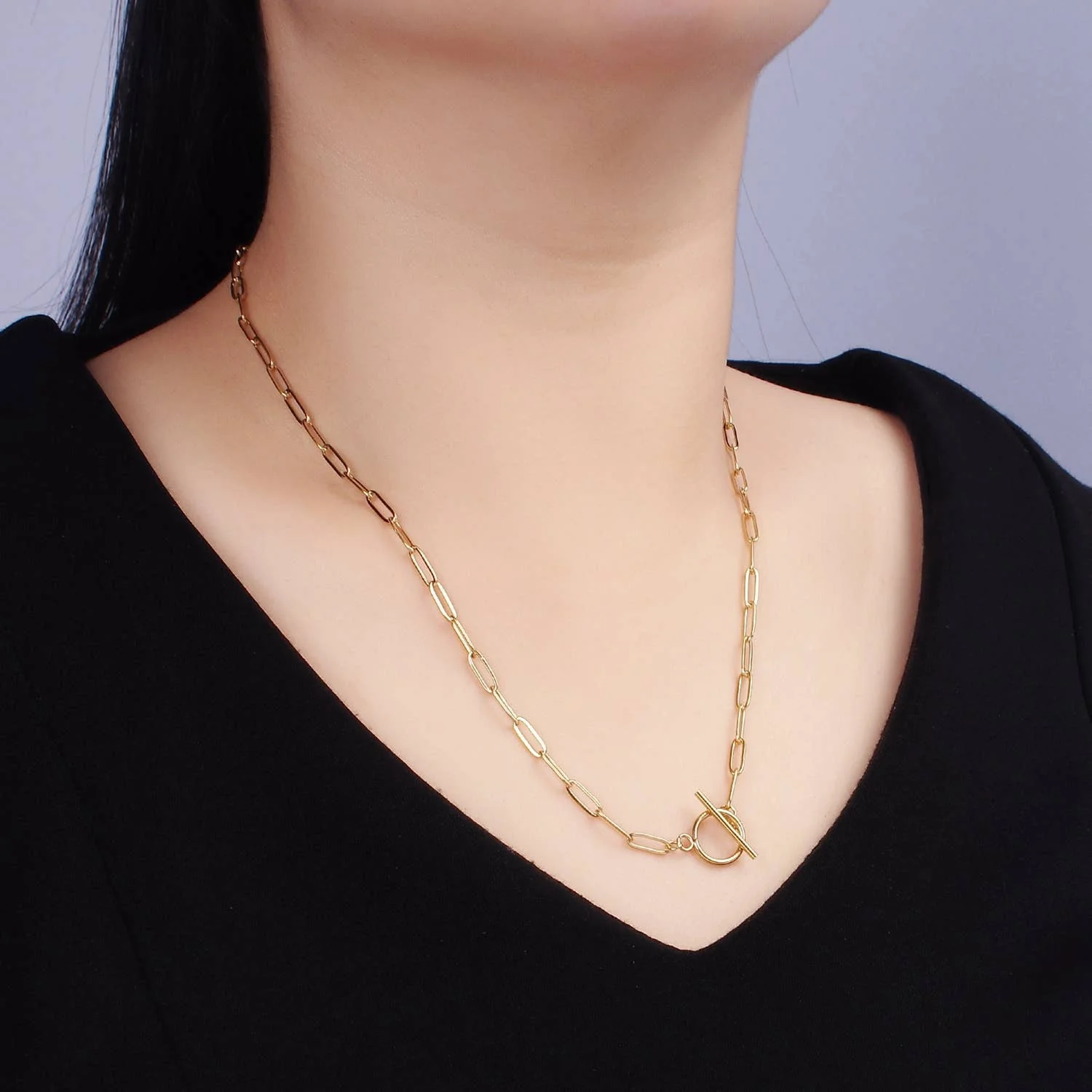 14K Gold Filled Toggle Clasps Paperclip Chain 19"  Necklace | Silver or Gold - Image 2