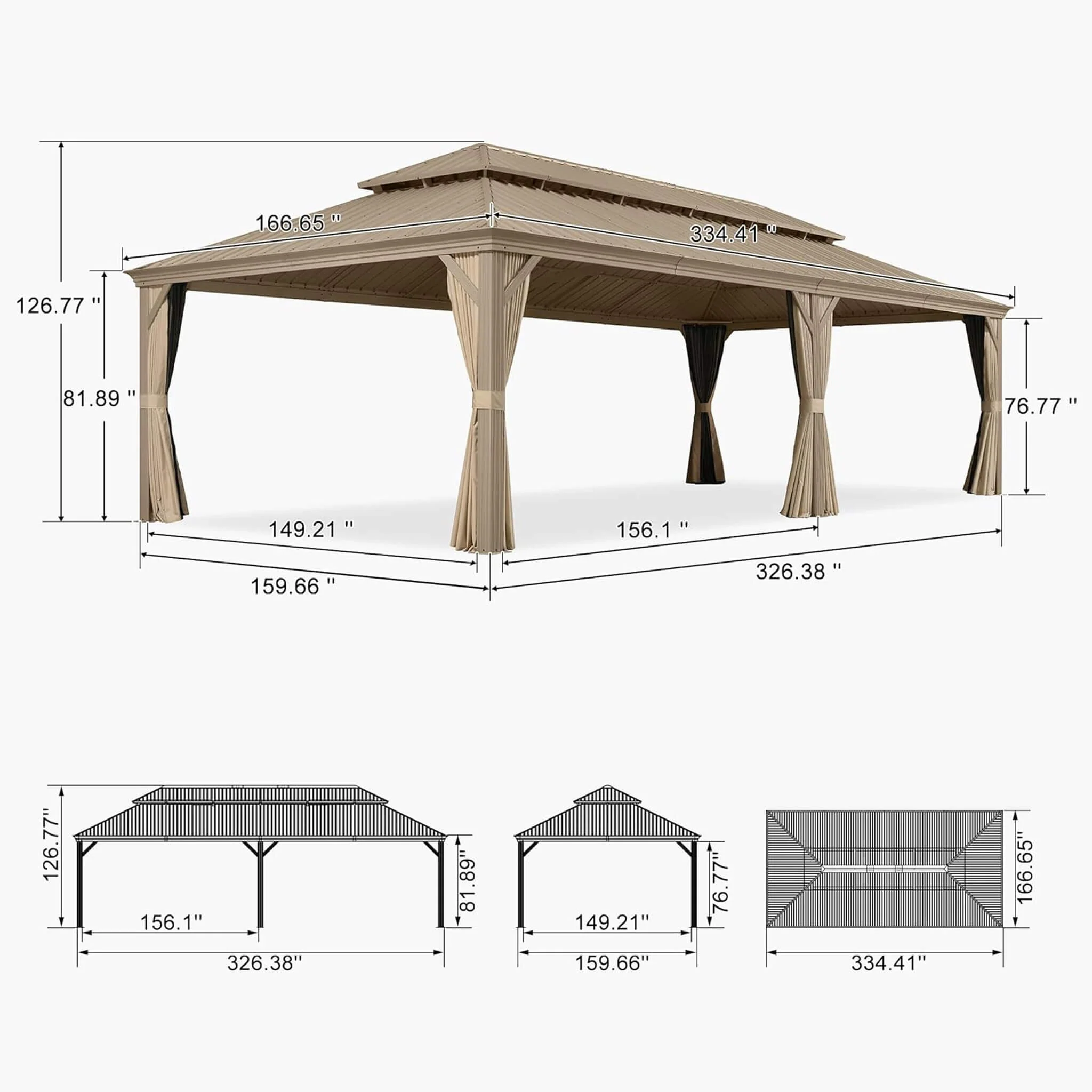[14X28FT] Alora Extra-Large Hardtop Gazebo With Galvanized Steel Double Roof, Curtains And Netting (SAK85731) - Image 10