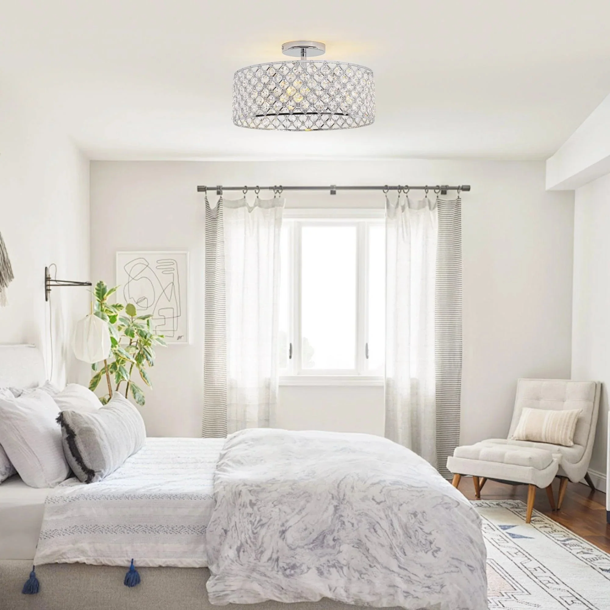 15 Inch 3-Light Modern Chrome Semi-Flush Mount Ceiling Lighting - Image 2