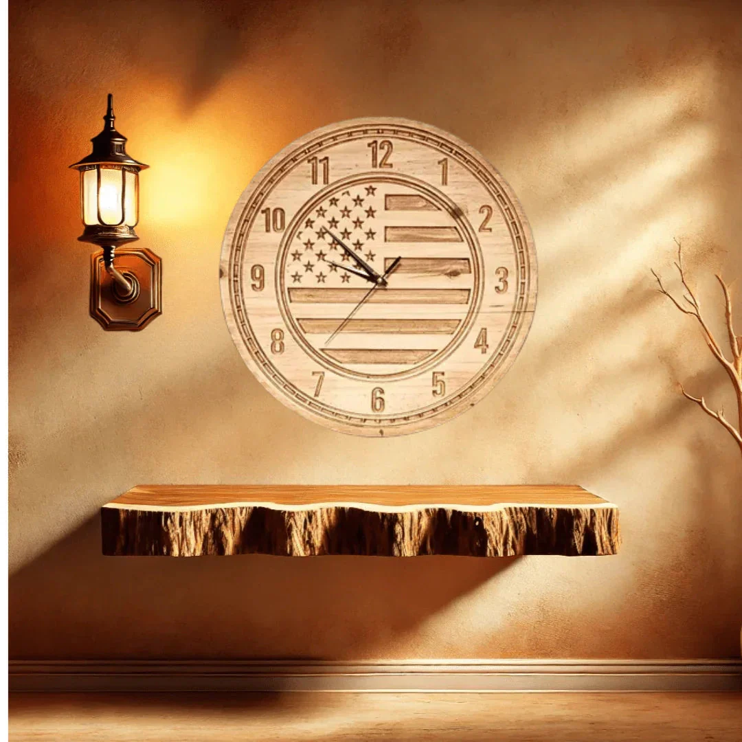 15-Inch American Flag Wood Wall Clock – Custom Woodworking Sign for Patriotic Decor - Image 2