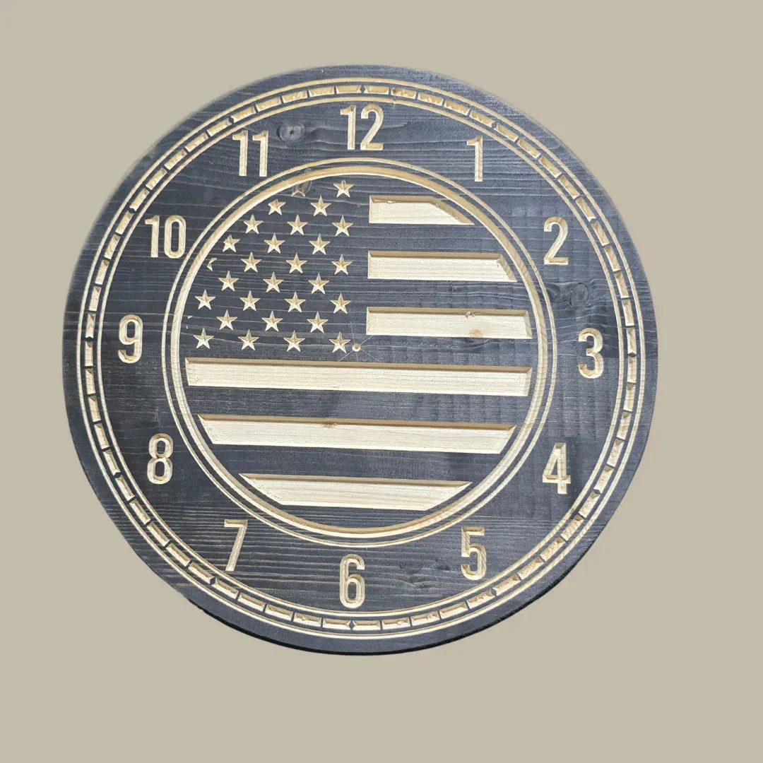 15-Inch American Flag Wood Wall Clock – Custom Woodworking Sign for Patriotic Decor - Image 3