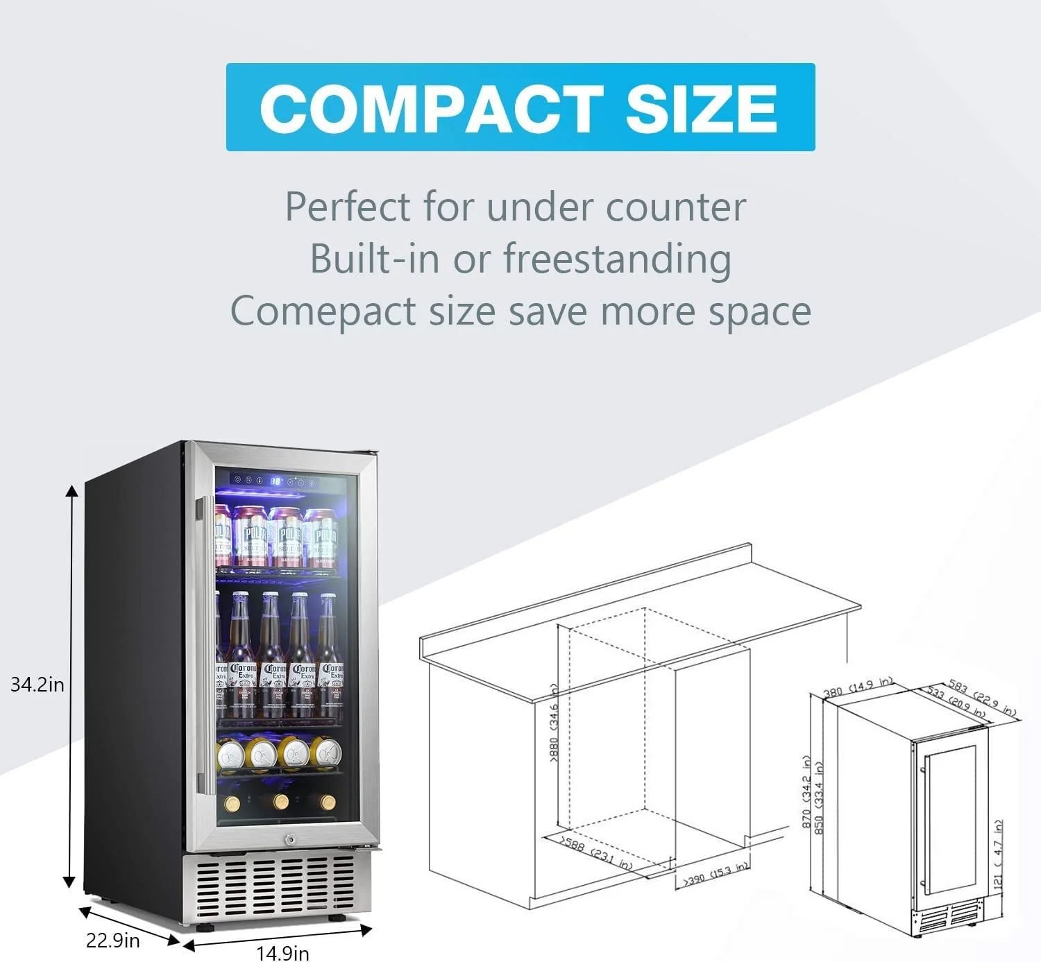 15 Inch Built-in Mini Fridge Beverage Refrigerator W5174C - Image 6