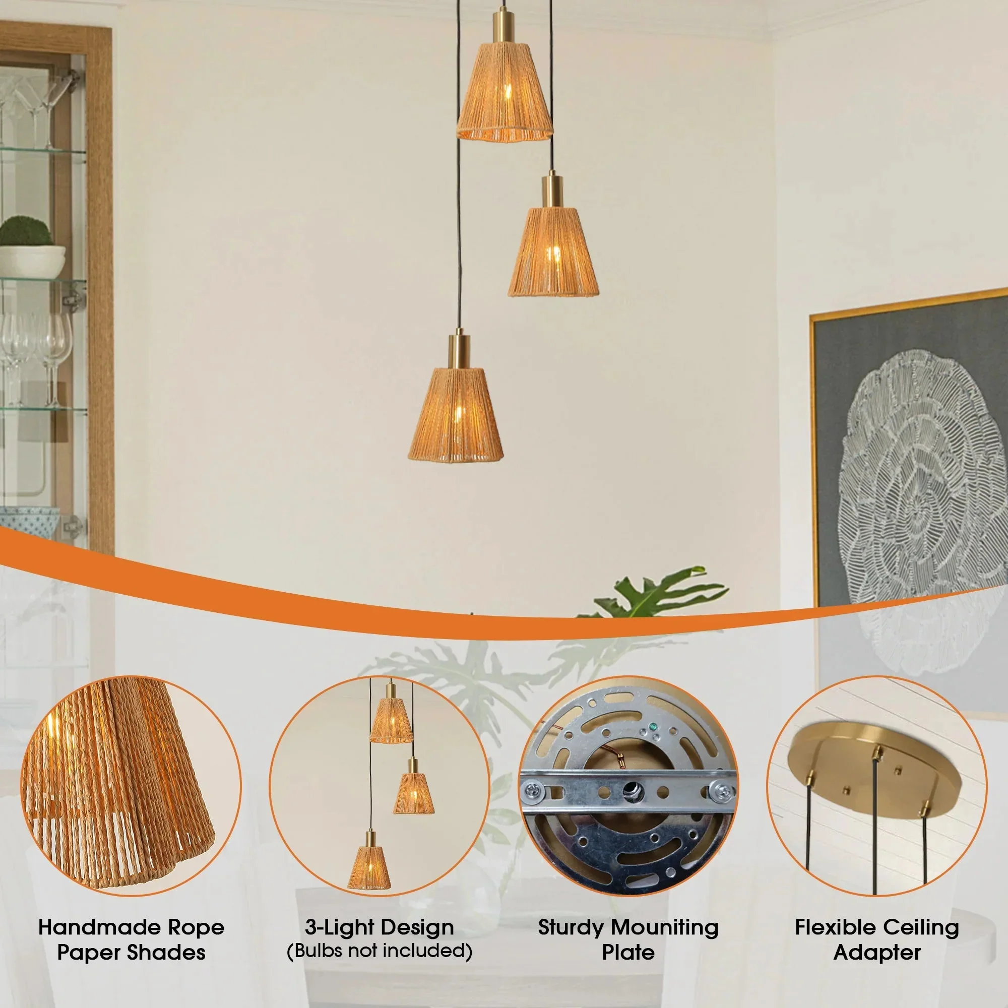15 Inch Merle 3-Light Island Pendant Light - Image 11