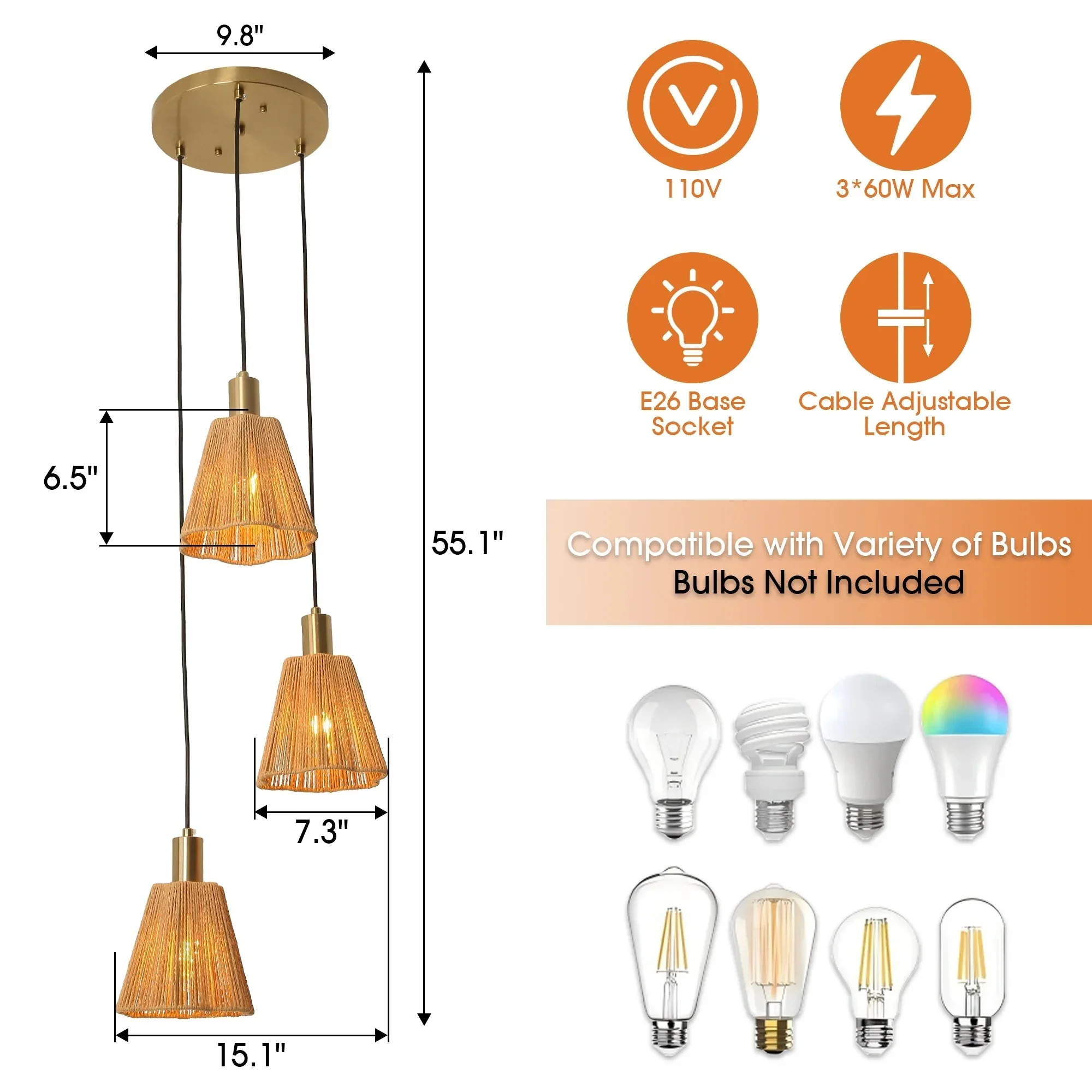15 Inch Merle 3-Light Island Pendant Light - Image 12