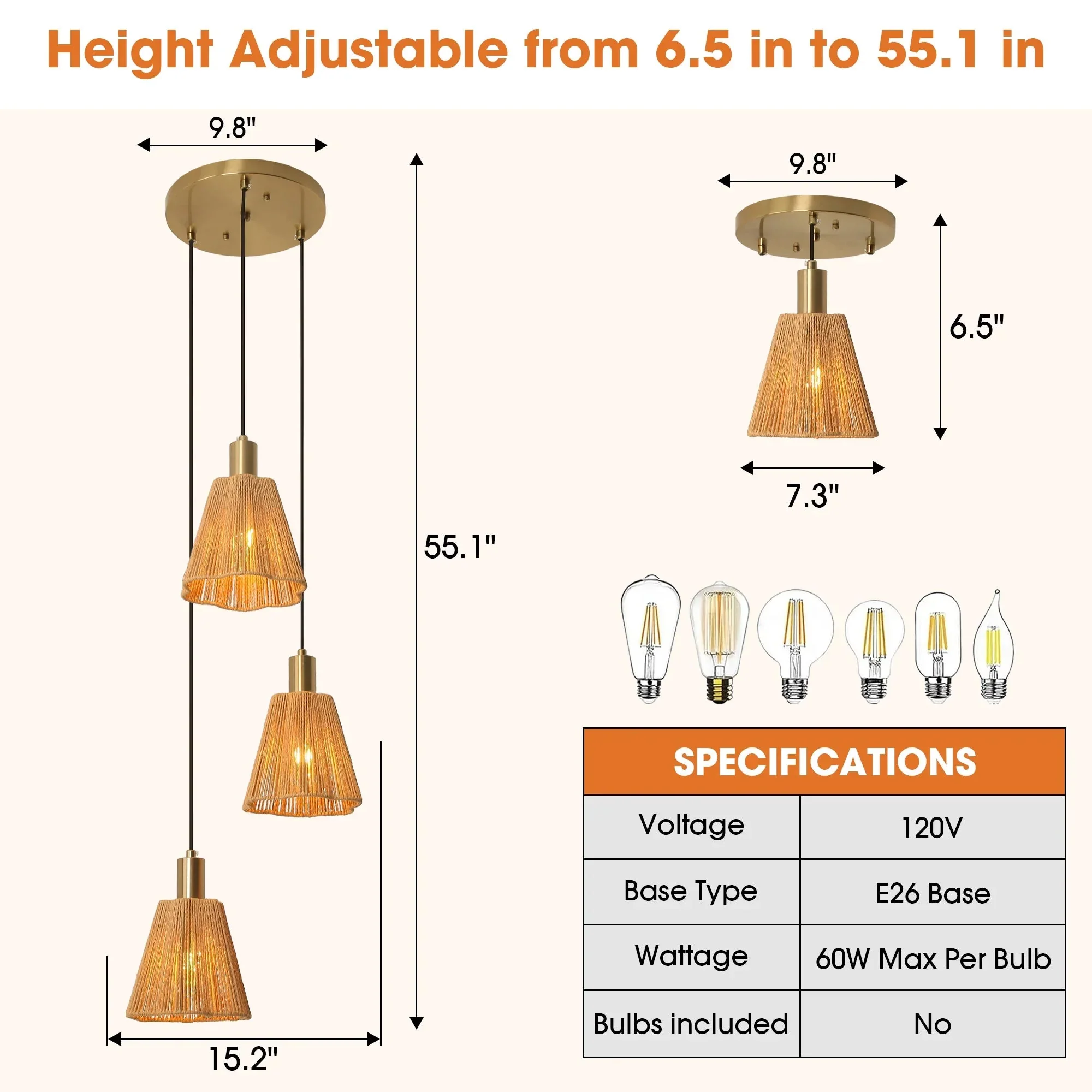15 Inch Merle 3-Light Island Pendant Light - Image 9