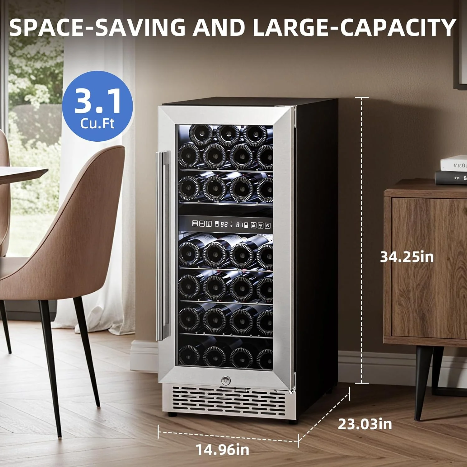 15 Inch Wine Cooler Refrigerator with Stainless Steel Double-Layer Tempered Glass Door W4888S - Image 3