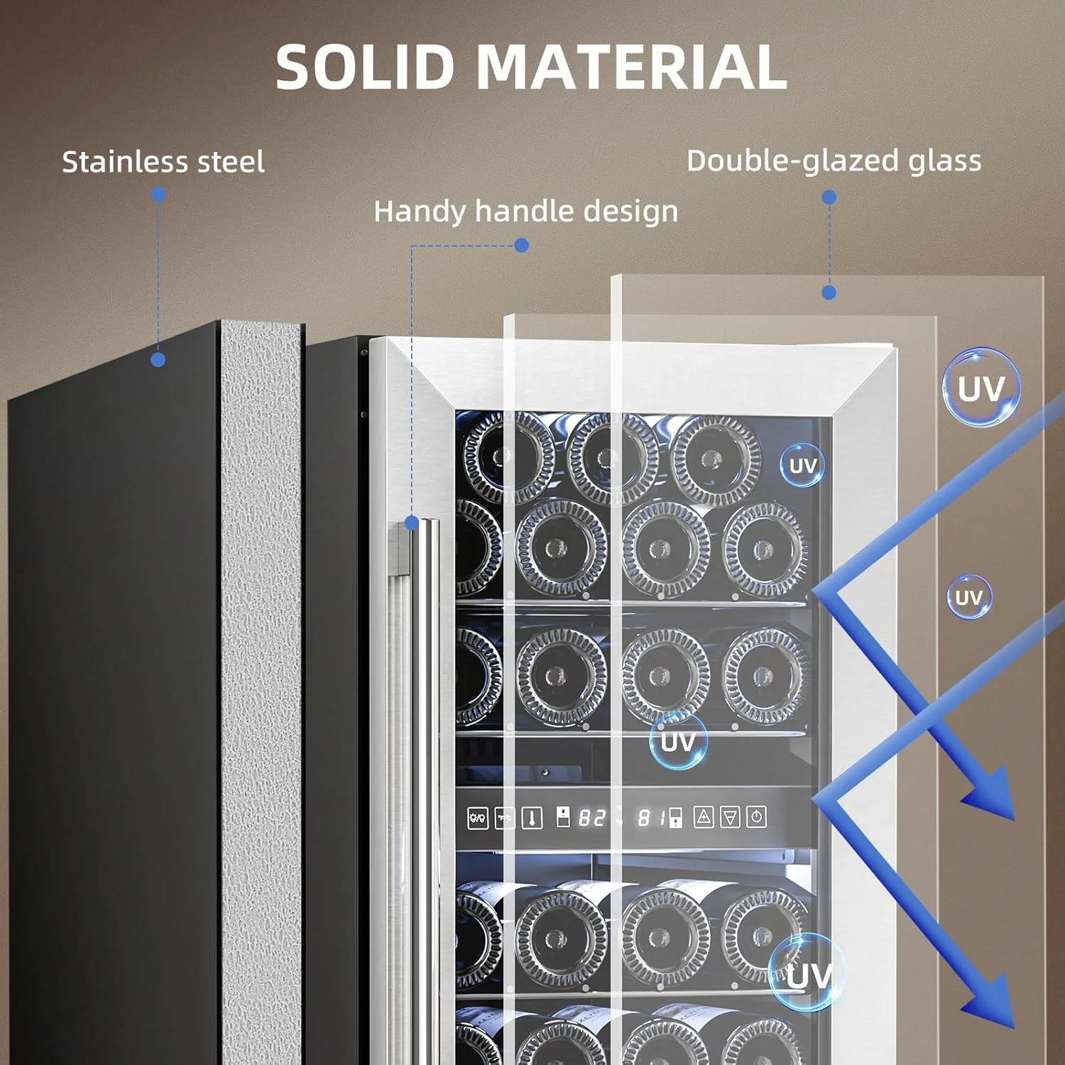 15 Inch Wine Cooler Refrigerator with Stainless Steel Double-Layer Tempered Glass Door W4888S - Image 4