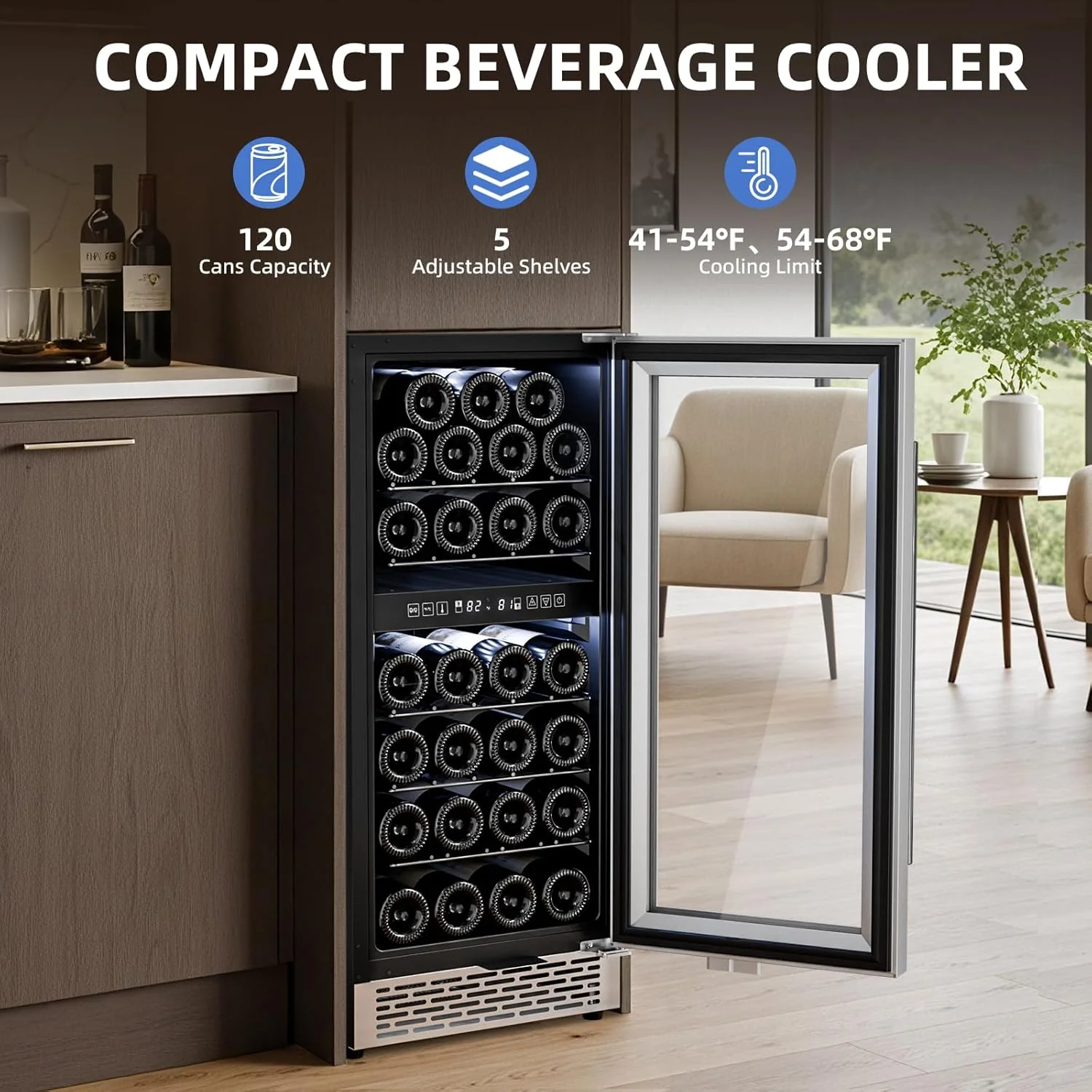 15 Inch Wine Cooler Refrigerator with Stainless Steel Double-Layer Tempered Glass Door W4888S - Image 5