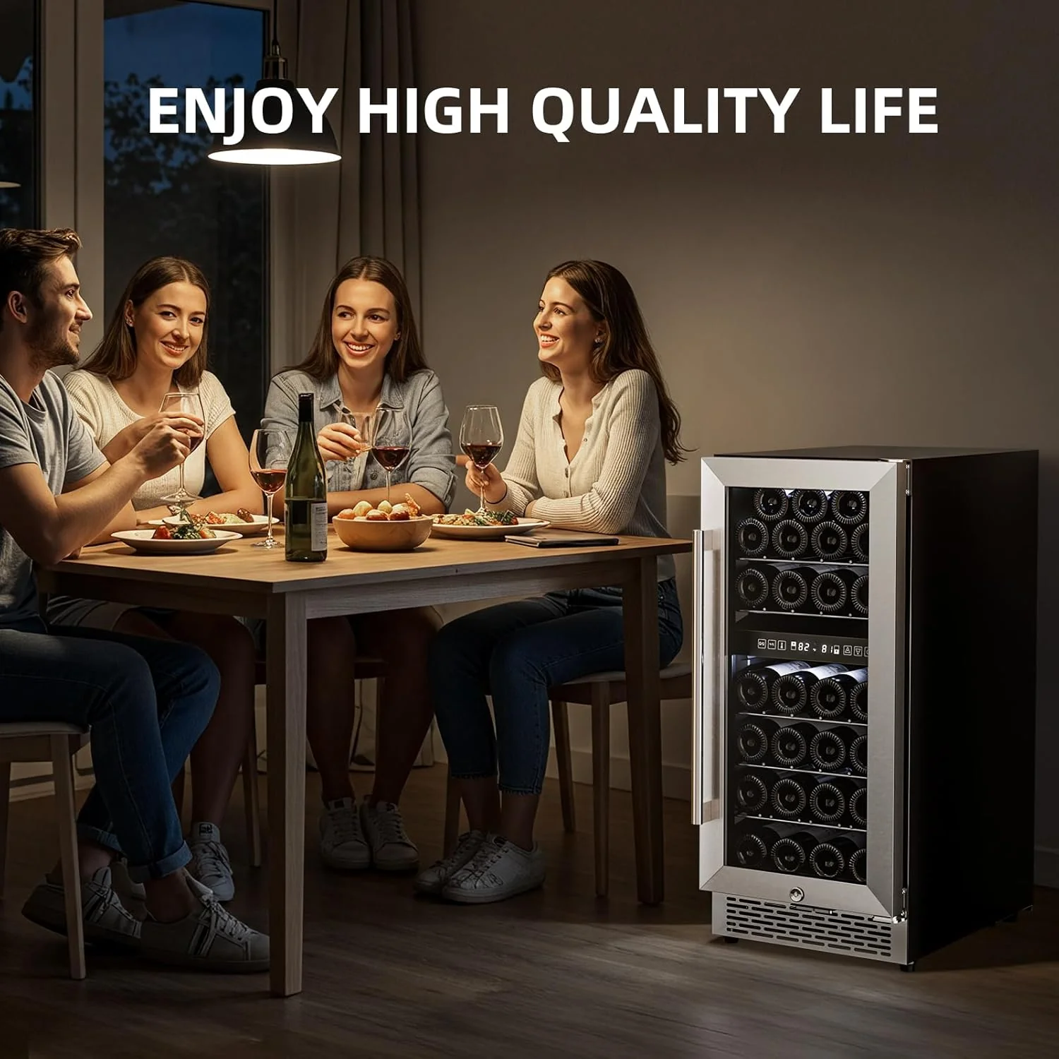 15 Inch Wine Cooler Refrigerator with Stainless Steel Double-Layer Tempered Glass Door W4888S - Image 7