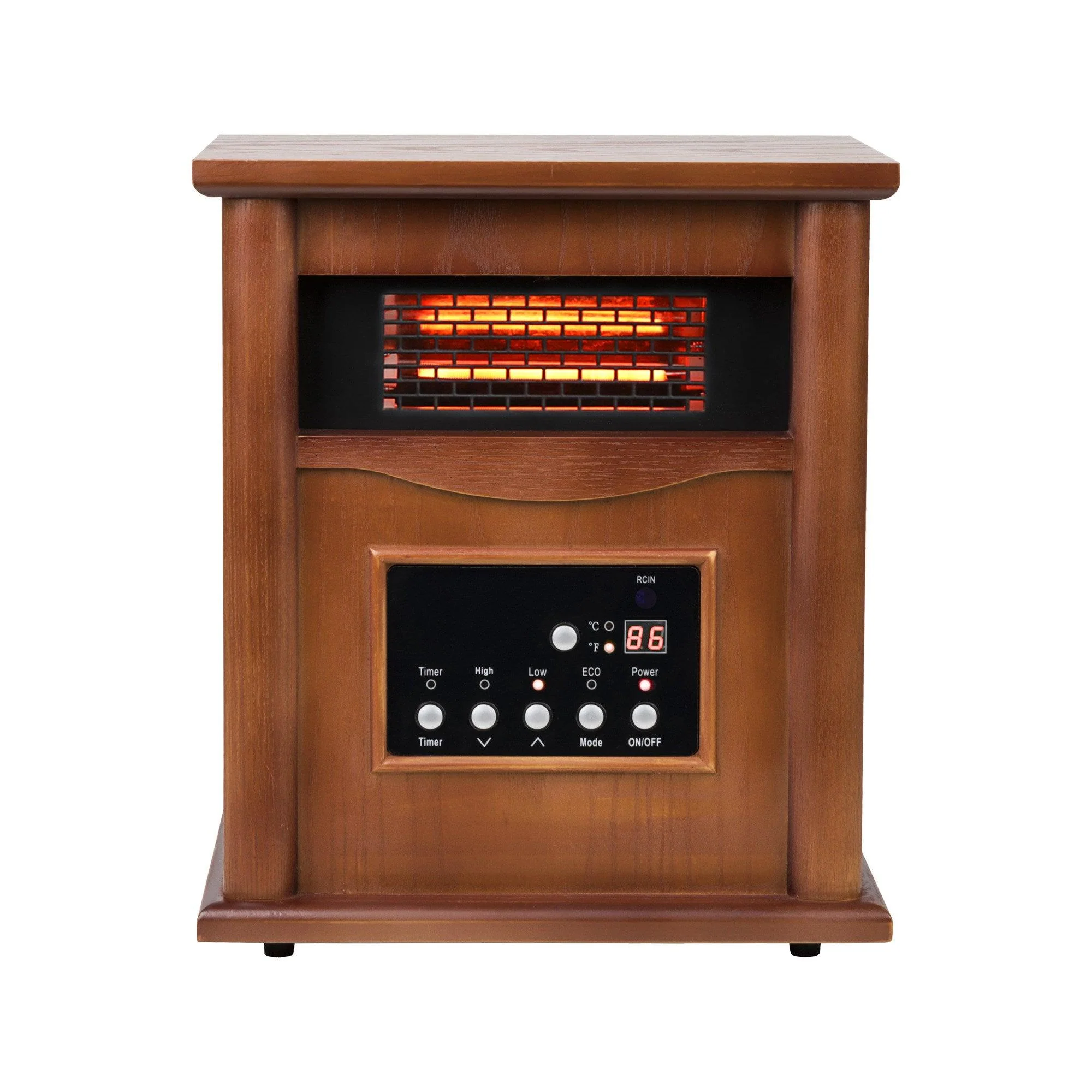 1500-Watt Electric Cabinet 4 Quartz Infrared Heater Wood with LED Digital Screen, Remote Control and Timer - Image 2