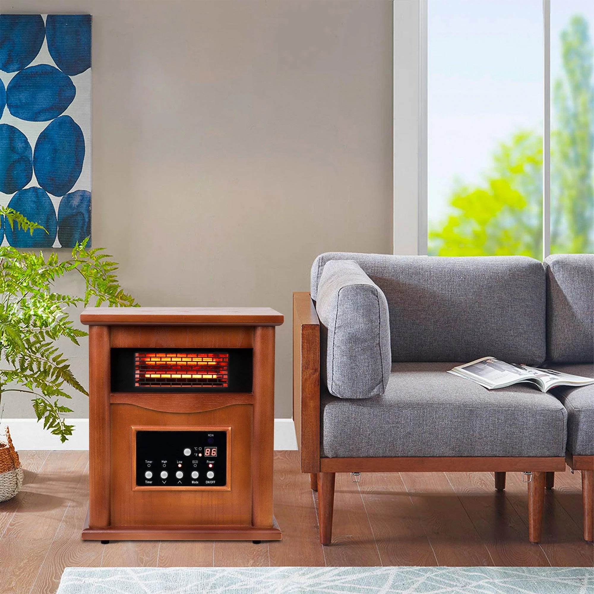 1500-Watt Electric Cabinet 4 Quartz Infrared Heater Wood with LED Digital Screen, Remote Control and Timer - Image 4