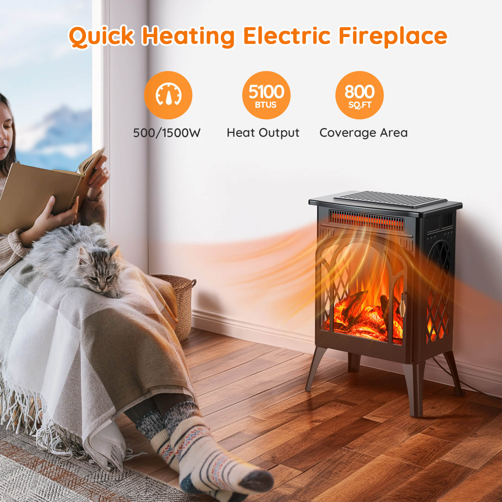 16" Free Standing Electric Fireplace Stove S180BP - Image 2