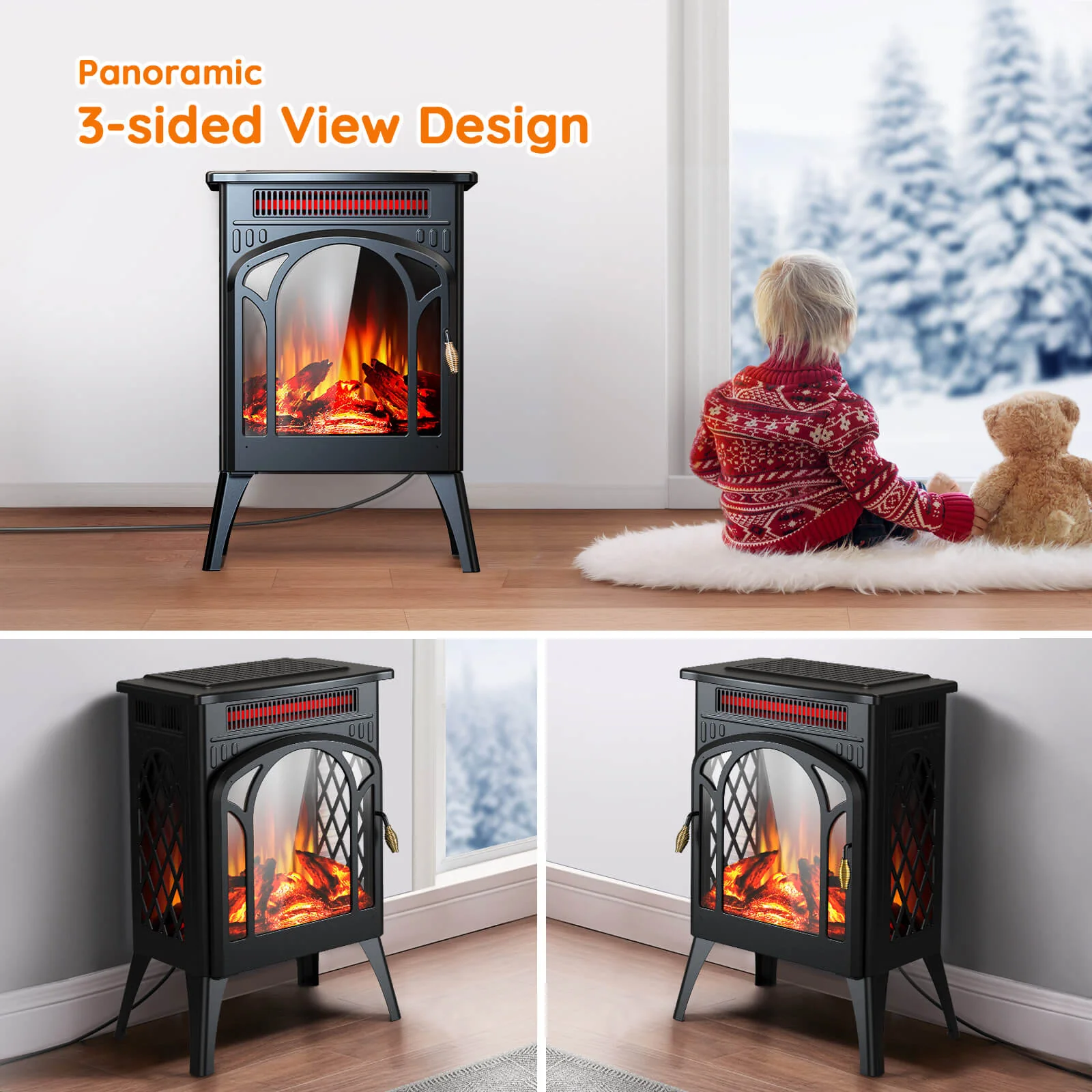 16" Free Standing Electric Fireplace Stove S180BP - Image 3