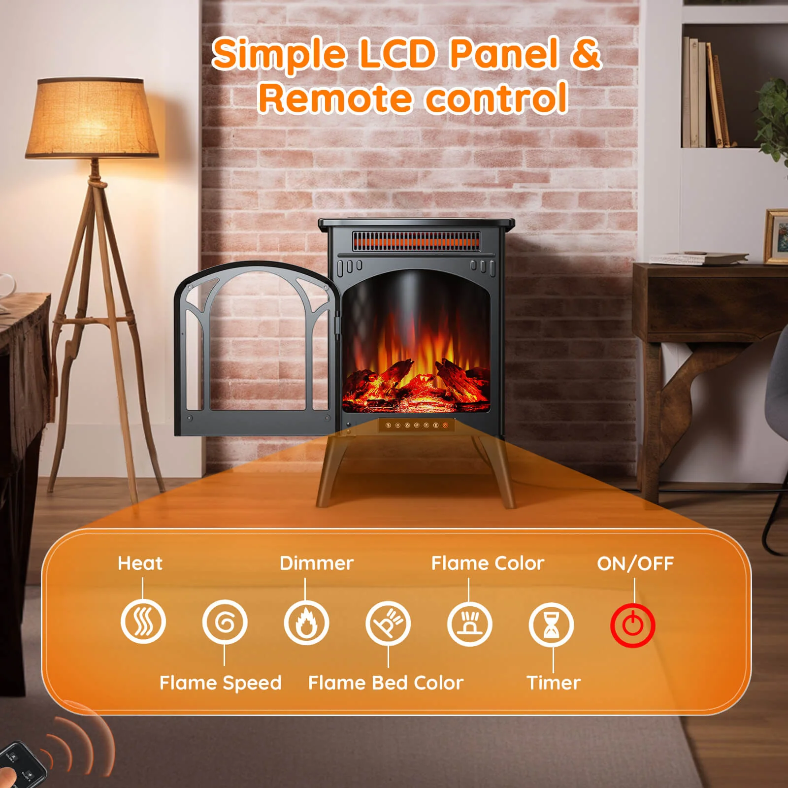 16" Free Standing Electric Fireplace Stove S180BP - Image 5