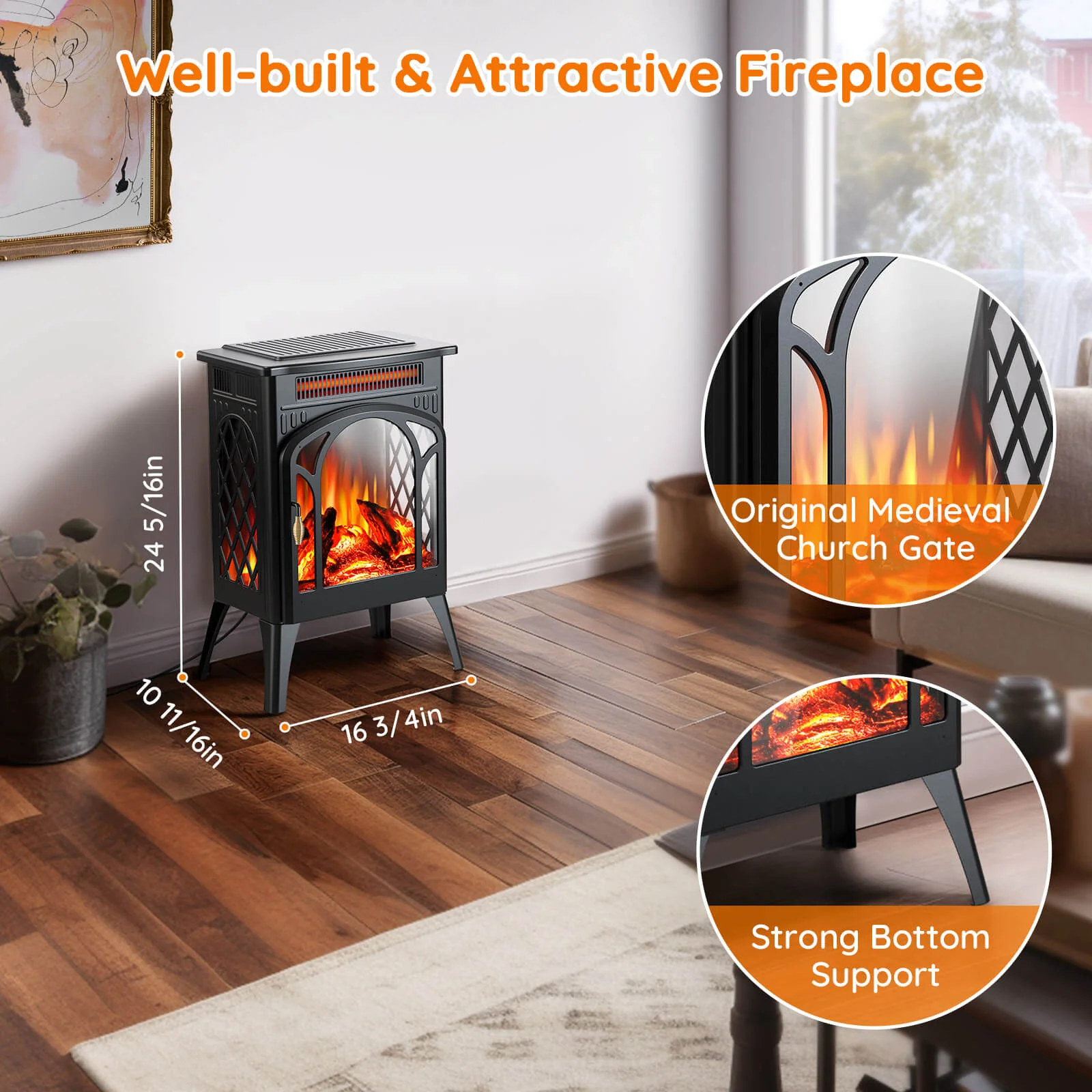 16" Free Standing Electric Fireplace Stove S180BP - Image 7