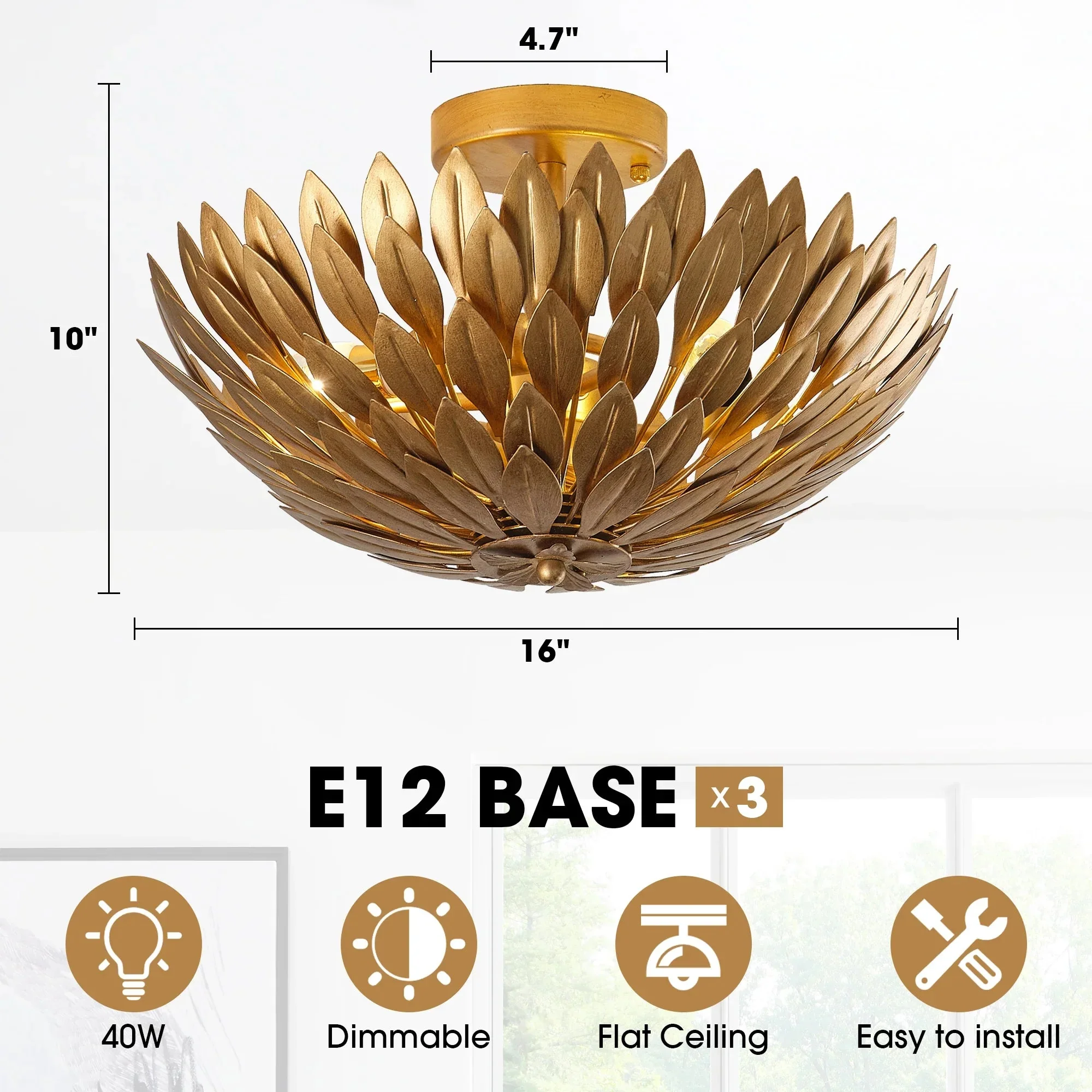16 Inch 3-Light Farmhouse Golden Semi-Flush Mount Ceiling Lighting - Image 11