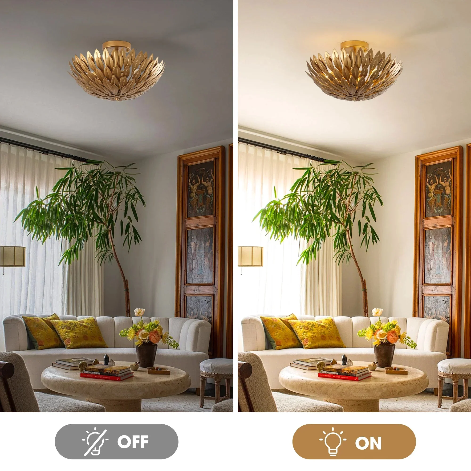16 Inch 3-Light Farmhouse Golden Semi-Flush Mount Ceiling Lighting - Image 5