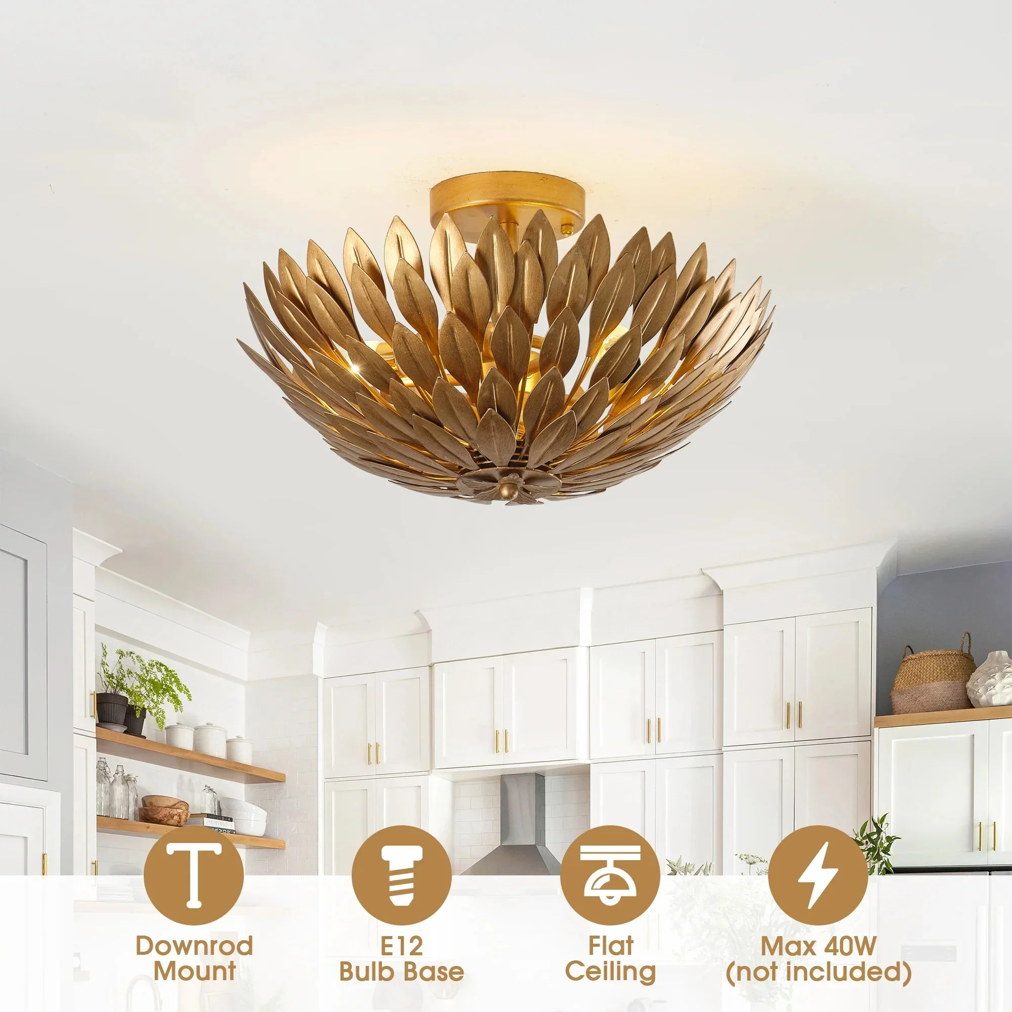 16 Inch 3-Light Farmhouse Golden Semi-Flush Mount Ceiling Lighting - Image 7