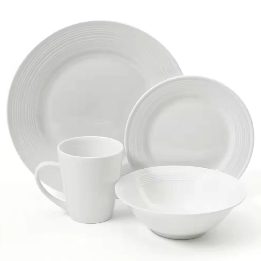 16-Piece White Ceramic Dinnerware Set w/ Bowls Plates and Mugs - Service for 4 - Image 3