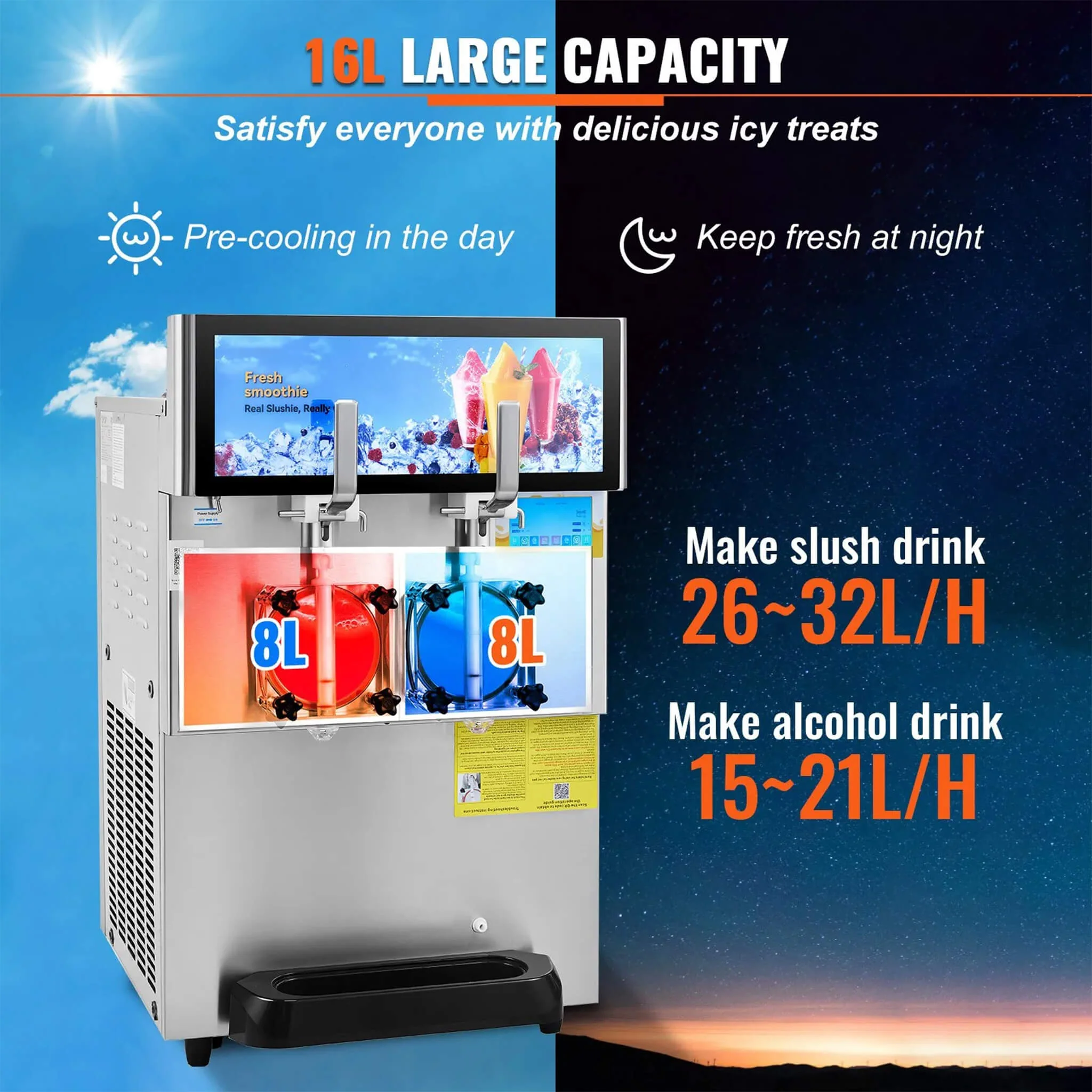 16L Commercial 1155W Double Bowl Stainless Steel Slushy Margarita Machine (SAK98402) - Image 6