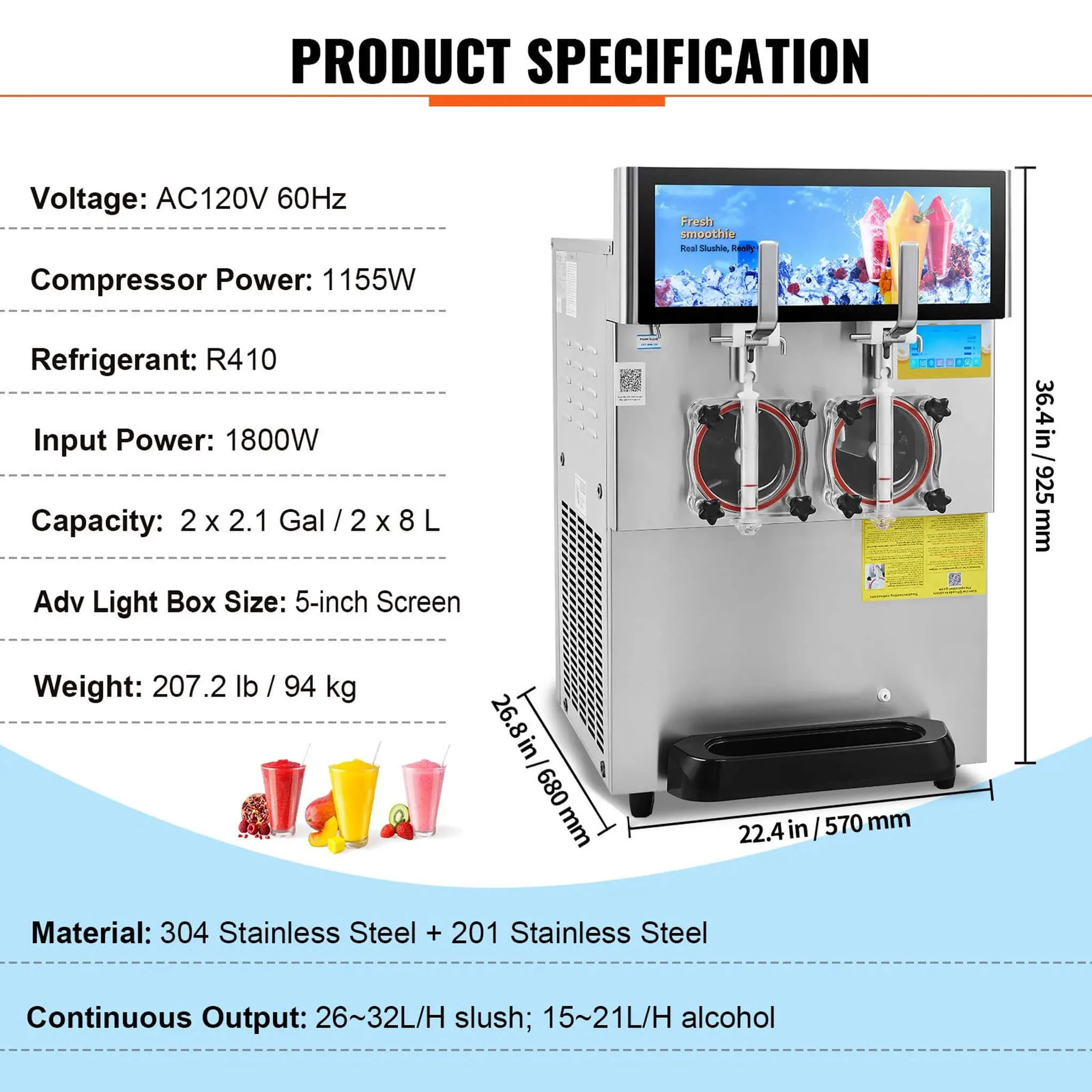 16L Commercial 1155W Double Bowl Stainless Steel Slushy Margarita Machine (SAK98402) - Image 8