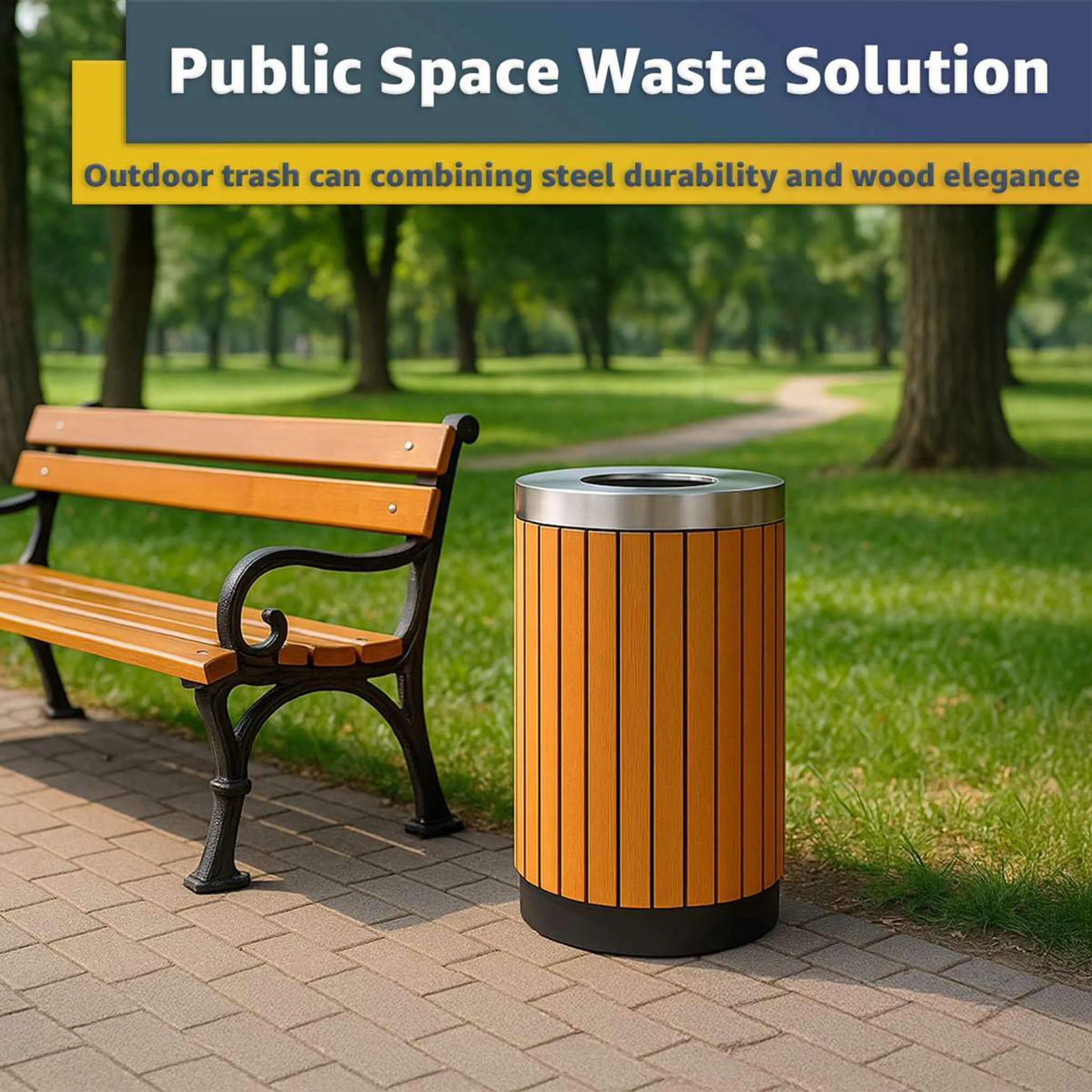 17-Gallon Commercial Round Outdoor Trash Can With Open Lid (SAK18520) - Image 3