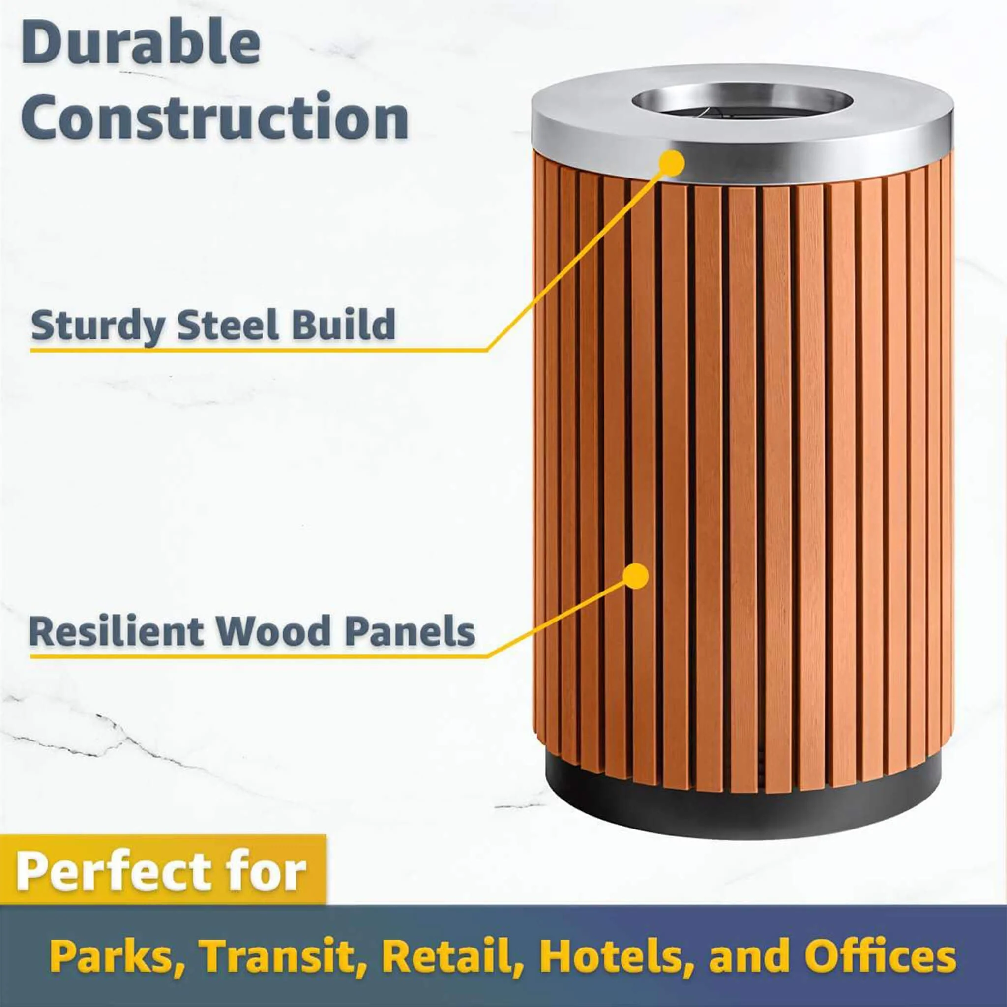 17-Gallon Commercial Round Outdoor Trash Can With Open Lid (SAK18520) - Image 4