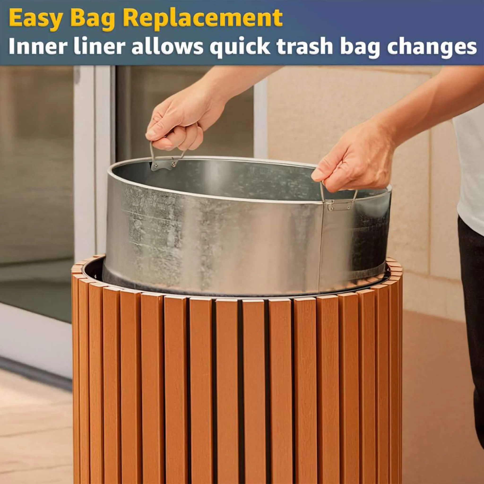 17-Gallon Commercial Round Outdoor Trash Can With Open Lid (SAK18520) - Image 5