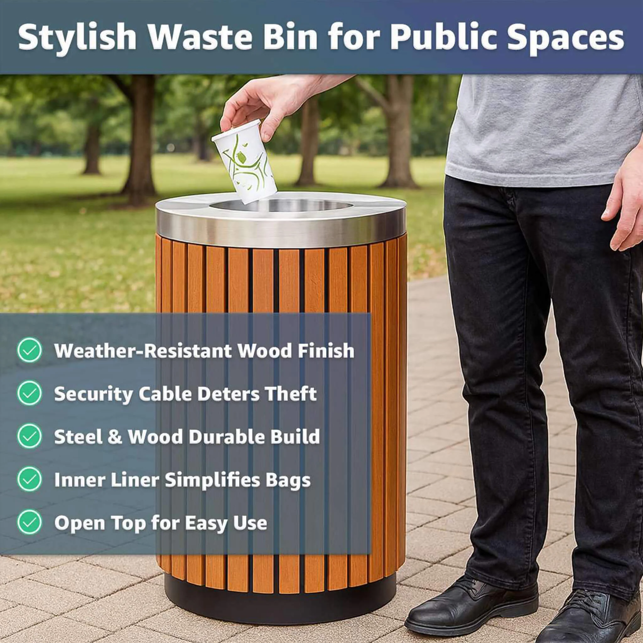 17-Gallon Commercial Round Outdoor Trash Can With Open Lid (SAK18520) - Image 6